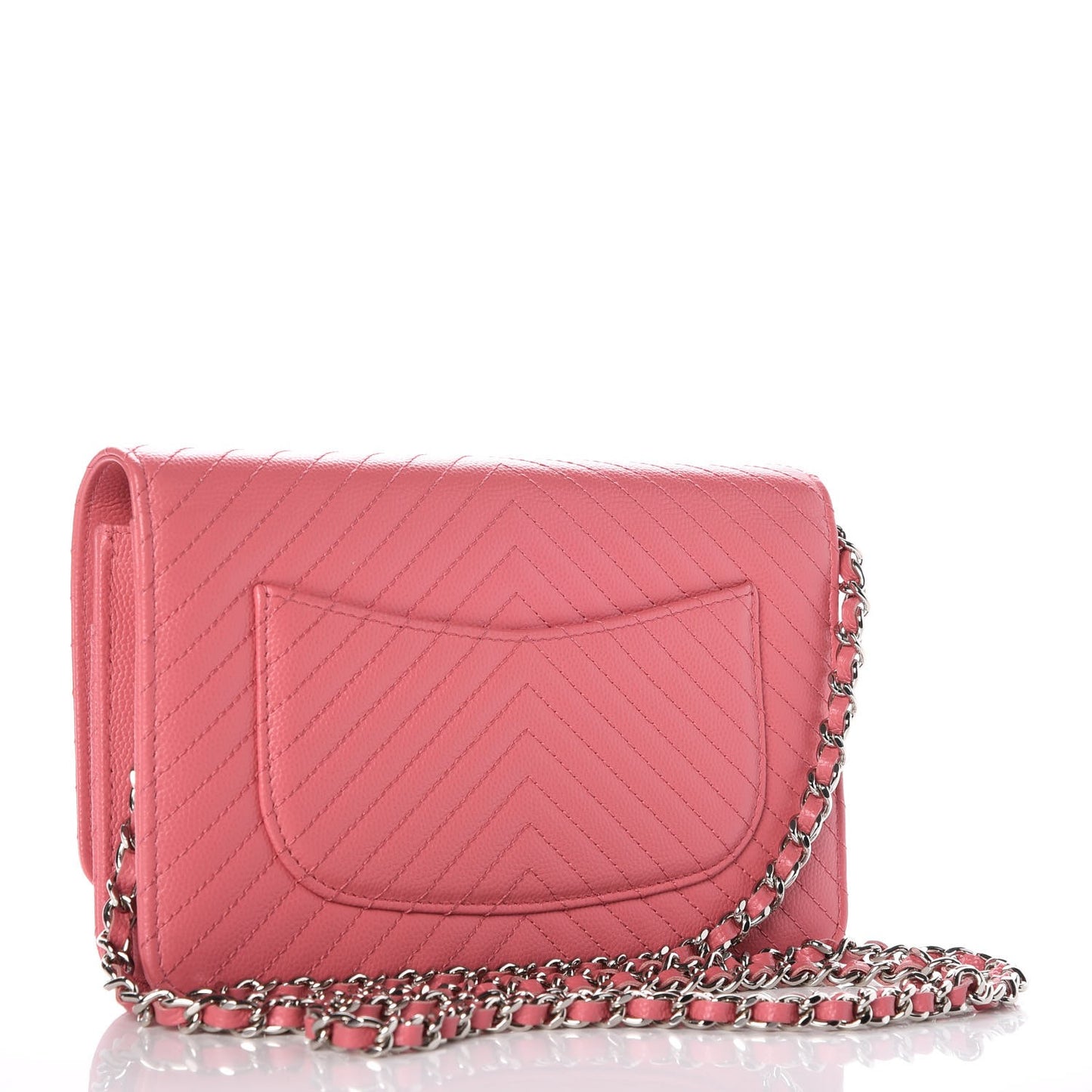 Caviar Chevron Quilted Wallet On Chain WOC Pink