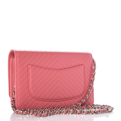 Chanel Caviar Chevron Quilted Wallet On Chain WOC Pink 3 of 9