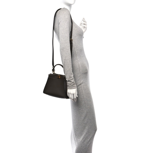 Vitello Seta Suede FF Mini Peekaboo Iconic Satchel Chocolate Sigaro Marrone