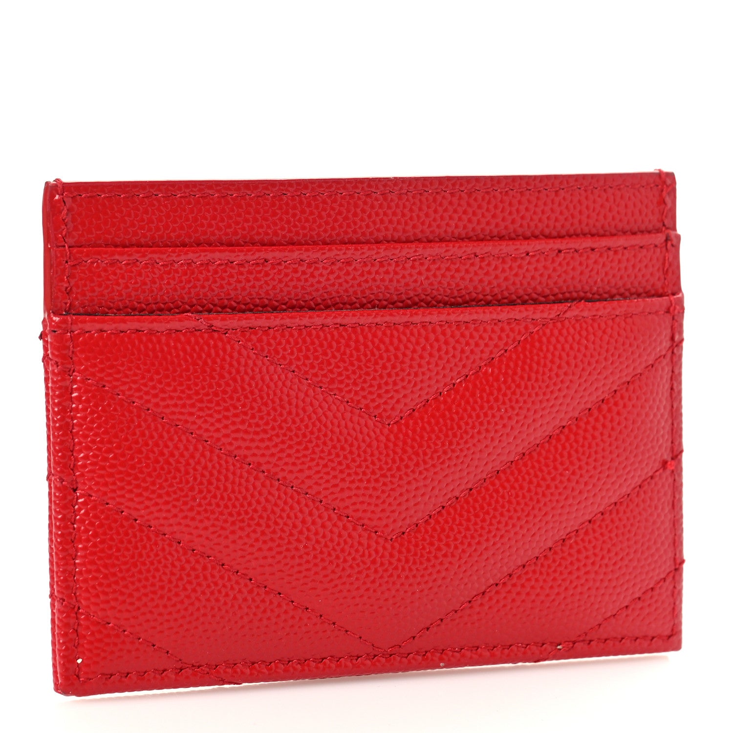Saint Laurent Grain De Poudre Matelasse Chevron Monogram Credit Card Case New Red 3 of 9