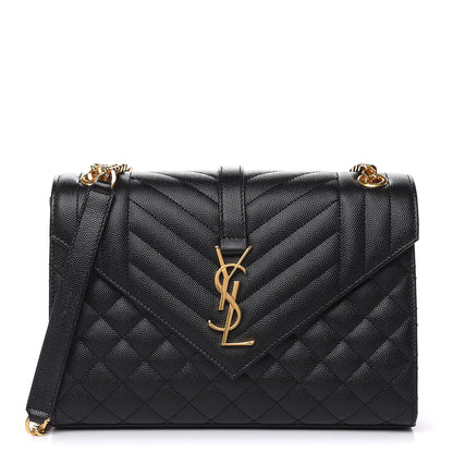 Saint Laurent Grain De Poudre Textured Mixed Matelasse Triquilt Medium Monogram Satchel Black 1 of 9