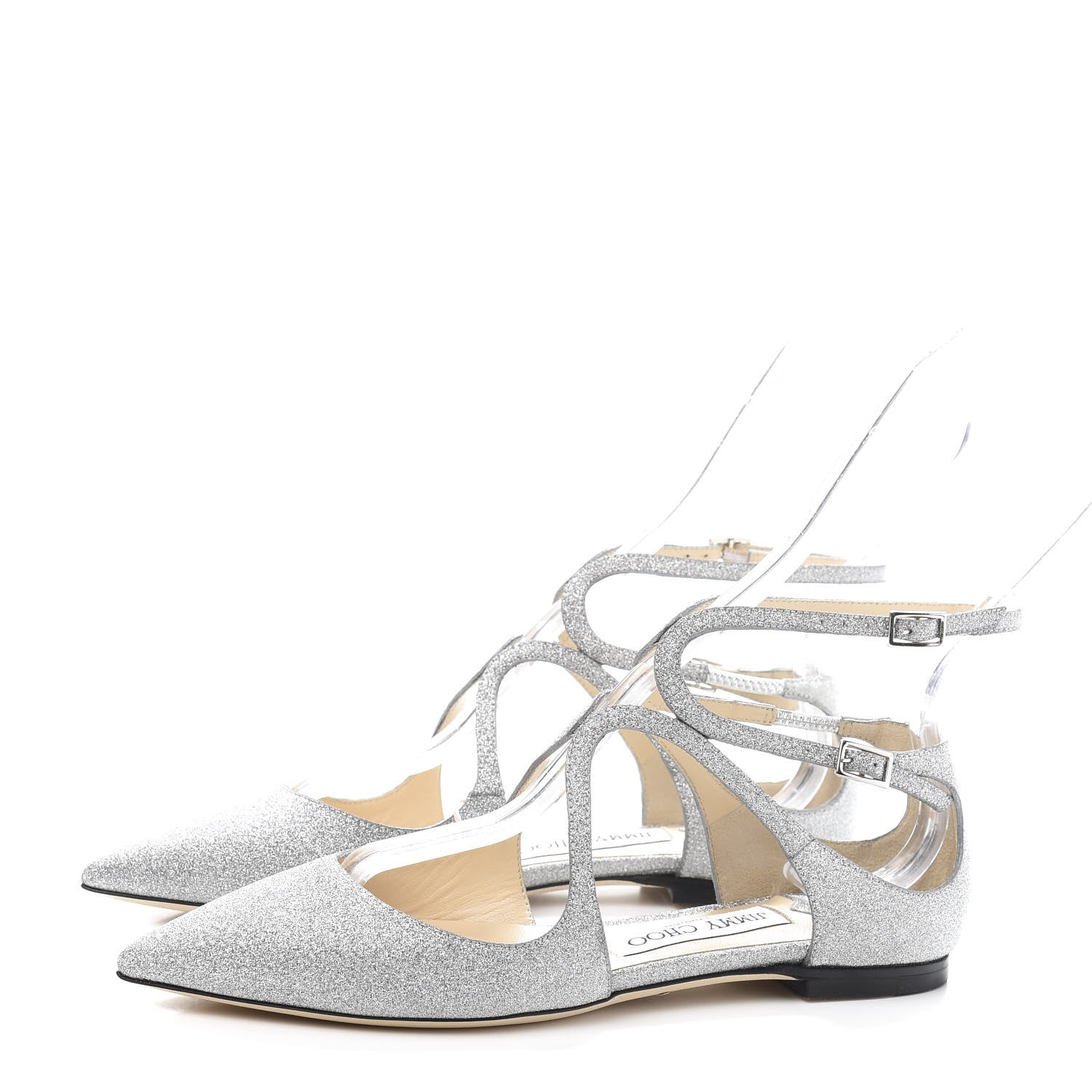 Jimmy Choo Glitter Calfskin Lancer Flats 35.5 Silver 3 of 8