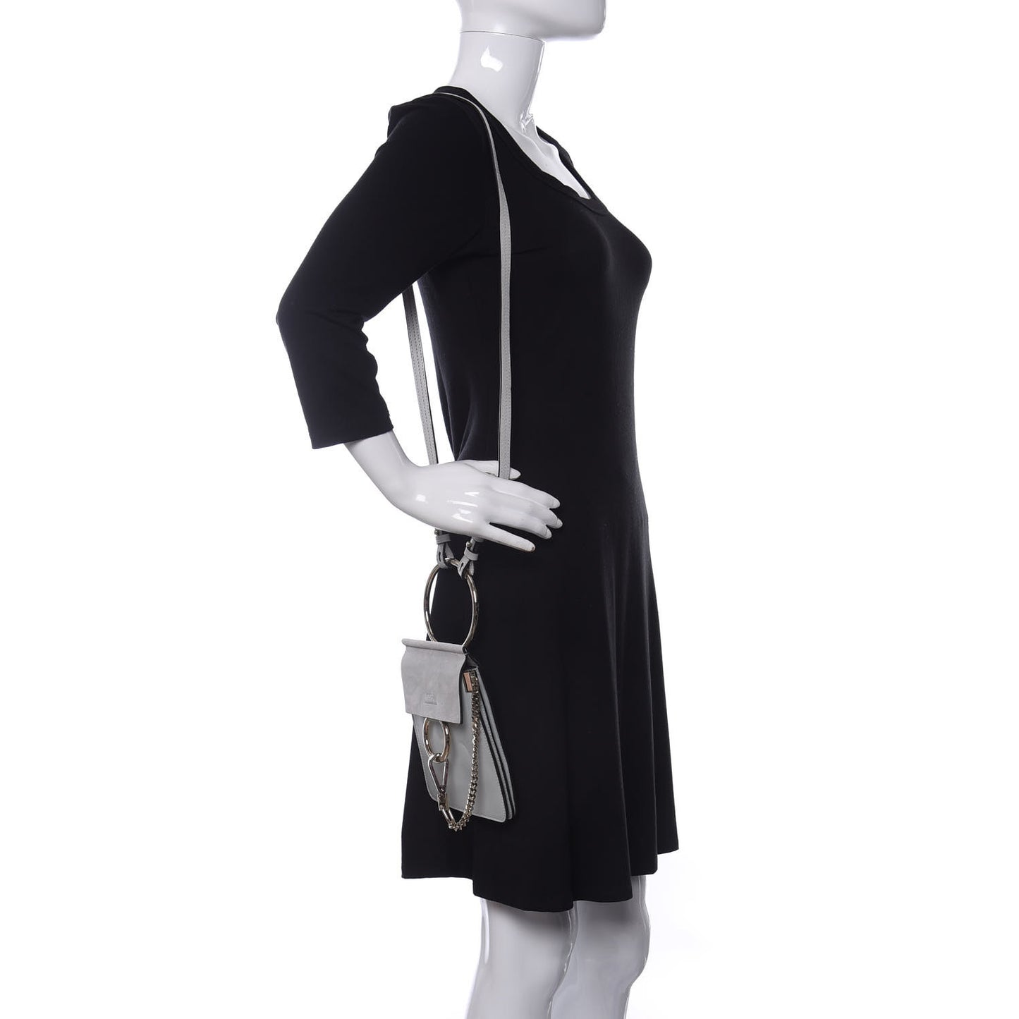 Suede Calfskin Mini Faye Bracelet Bag Airy Grey