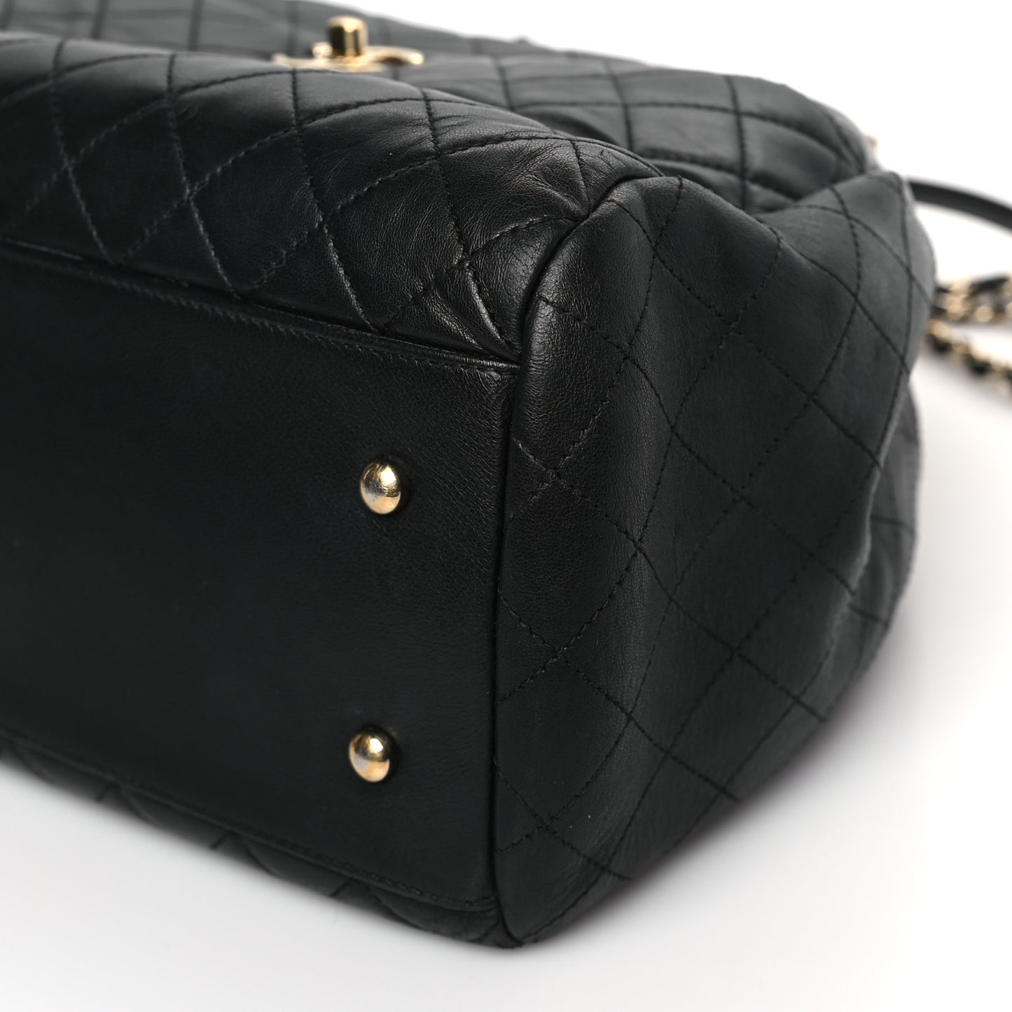 Lambskin Quilted Large Drawstring Bag Black