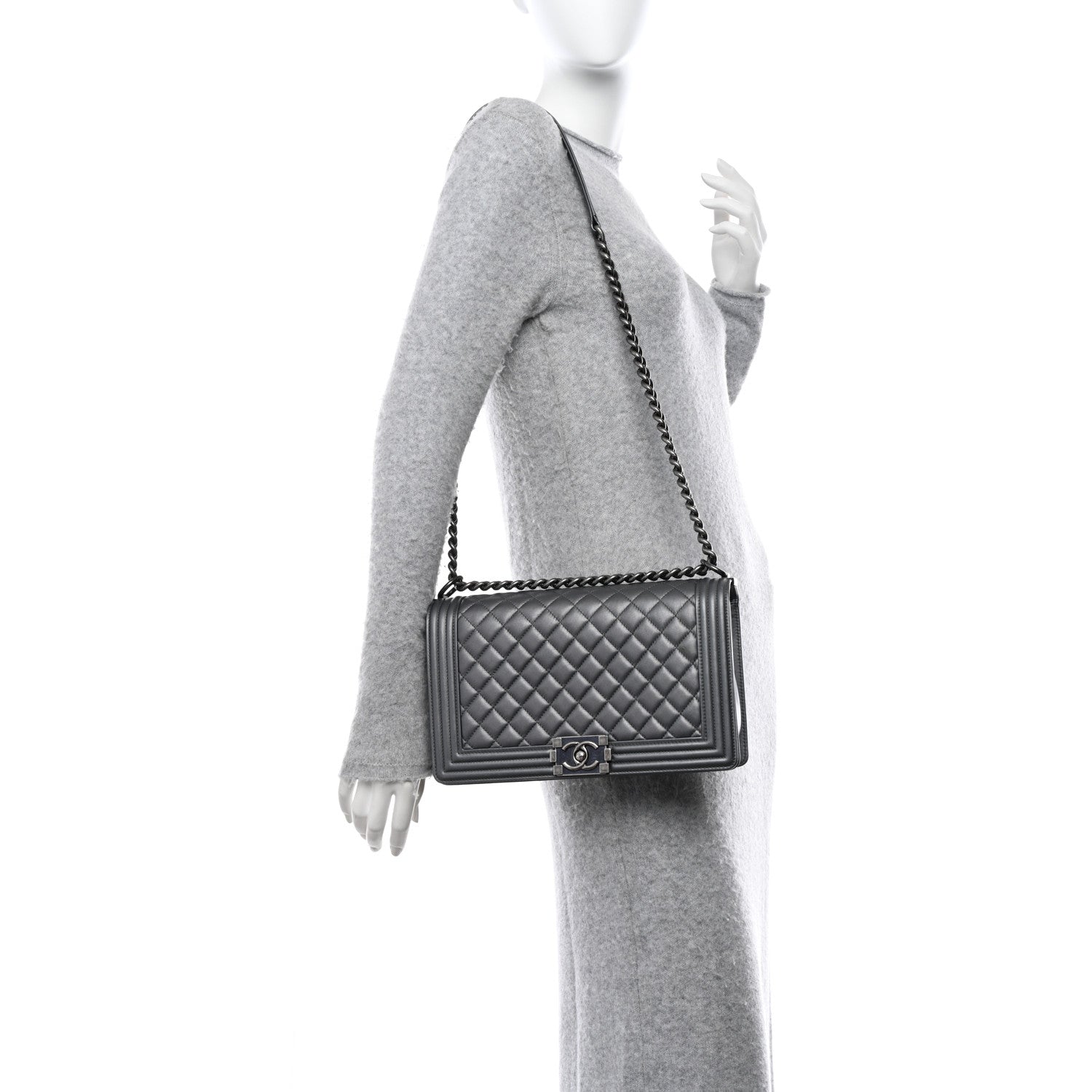 Chanel Metallic Calfskin Quilted New Medium Boy Flap Dark Silver 2 of 11
