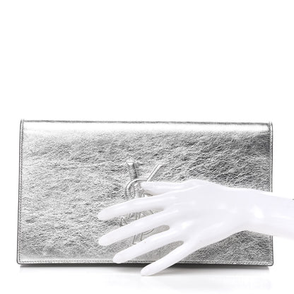 Saint Laurent Metallic Calfskin Monogram Large Belle De Jour Clutch Silver 2 of 11