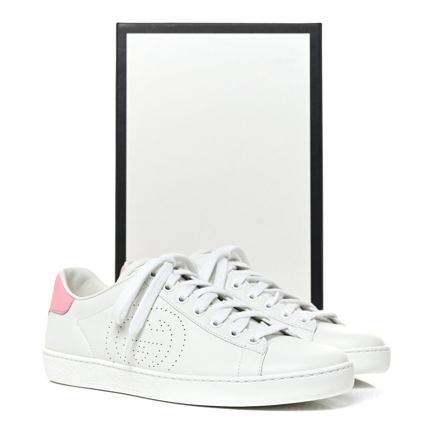 Calfskin Interlocking G Perforated Womens Ace Sneakers 39 White Wild Rose
