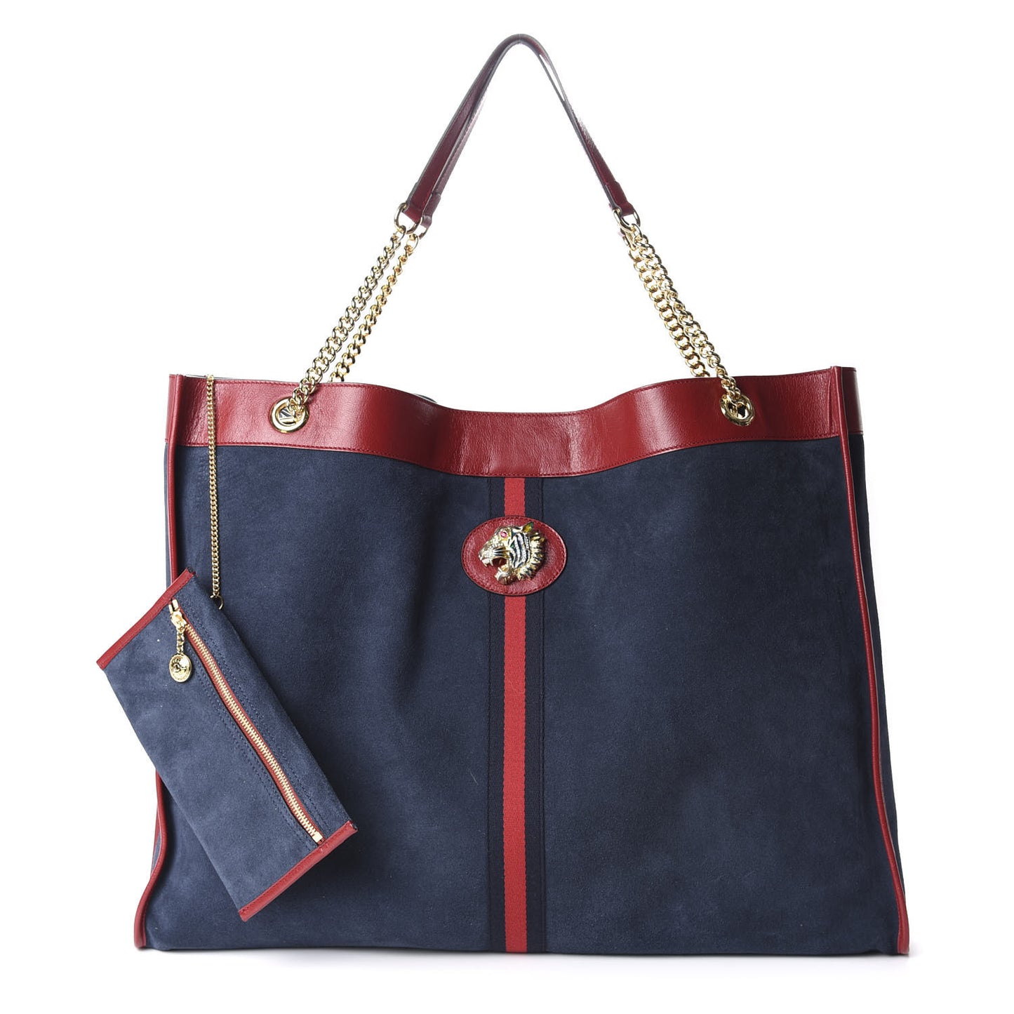 Suede Calfskin Maxi Rajah Chain Tote New Blue Romantic Cherry