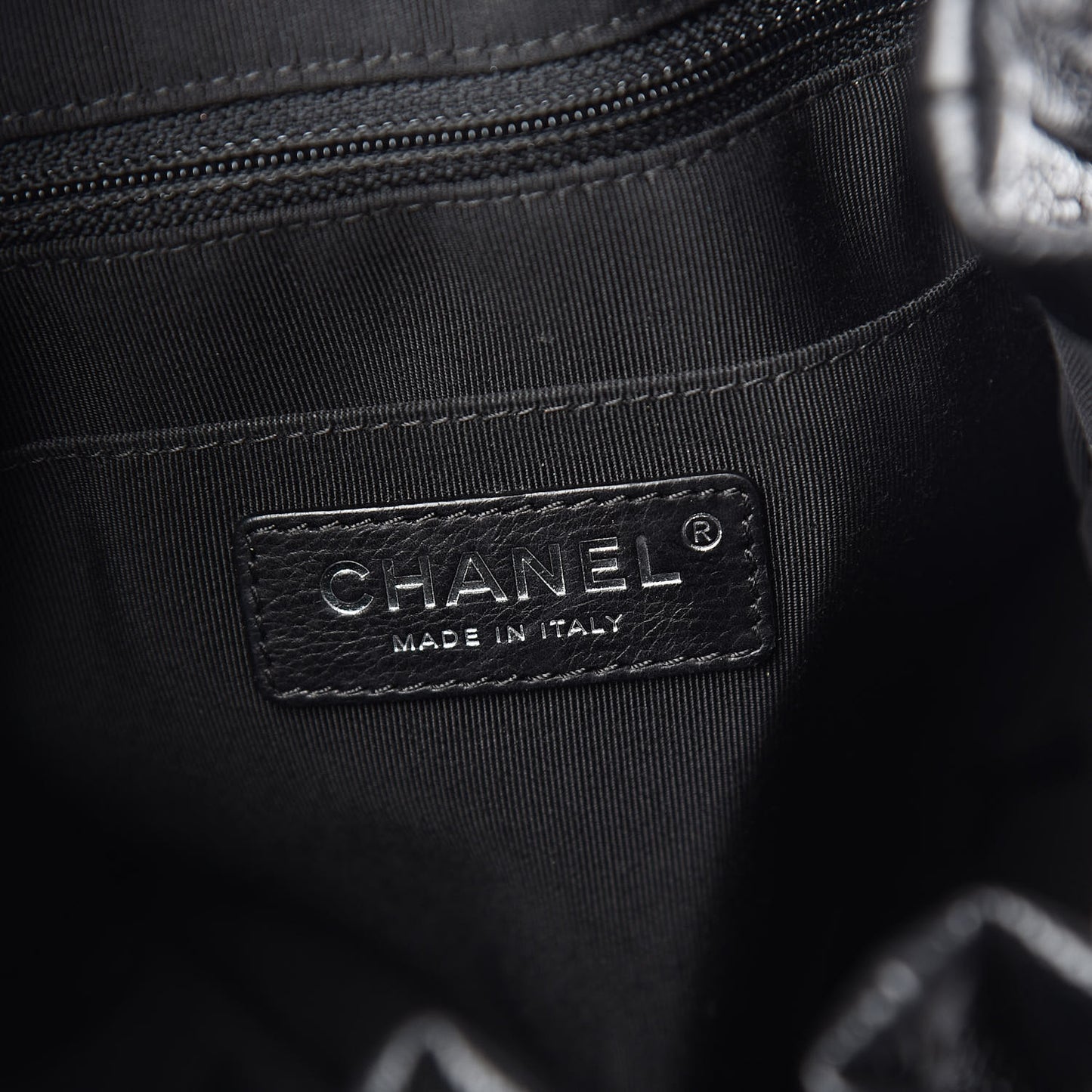 Grained Calfskin Quilted CC Chain Bucket Drawstring Bag Black