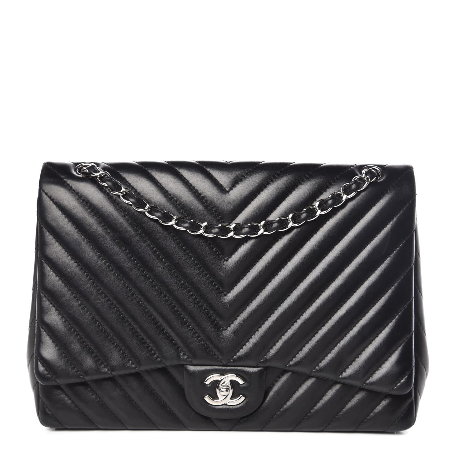 Lambskin Chevron Quilted Maxi Single Flap Black