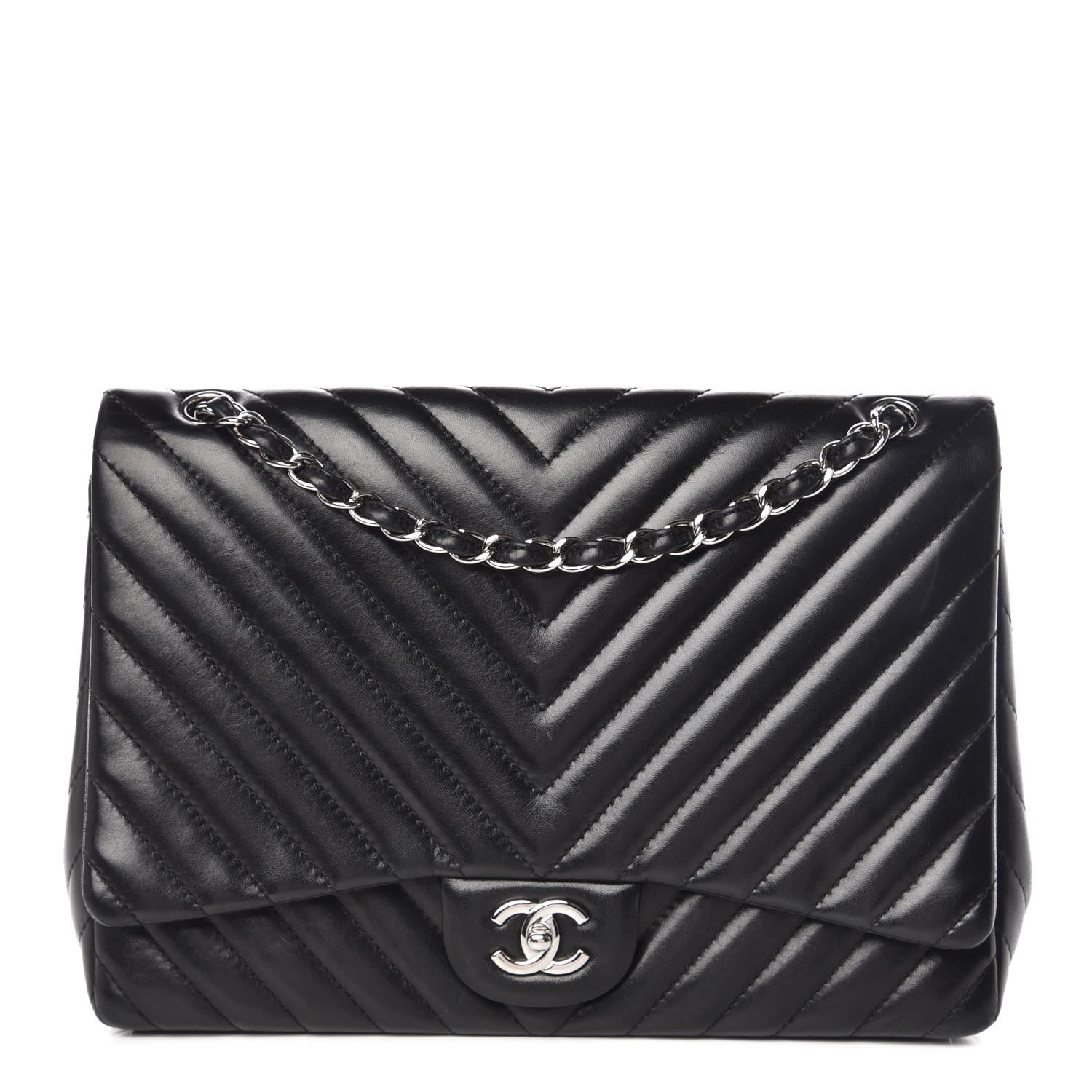 Chanel Lambskin Chevron Quilted Maxi Single Flap Black 1 of 10