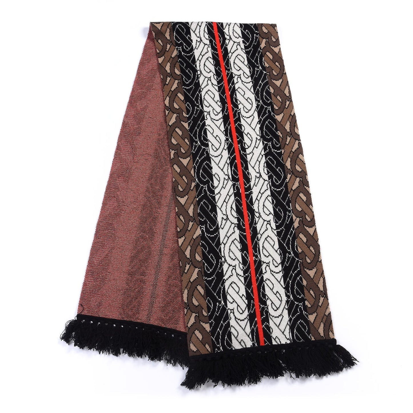 Cashmere TB Monogram Stripe Football Knit Scarf Bridle Brown