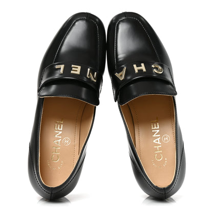 Chanel Shiny Calfskin Logo Loafers 36.5 Black 6 of 10