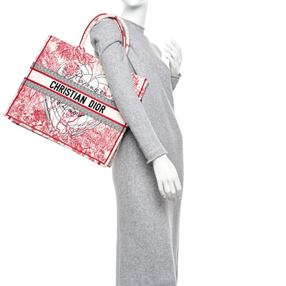 Christian Dior Canvas Embroidered Large Dioramour D-Royaume Book Tote Red Multicolor 2 of 10