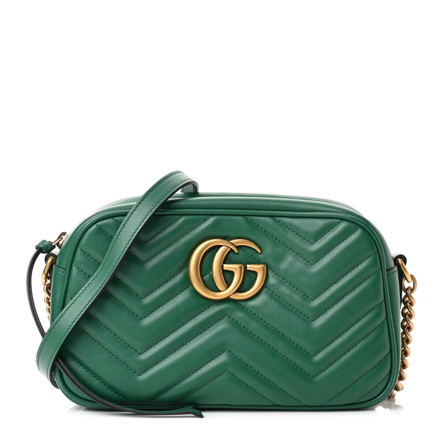 Calfskin Matelasse Small GG Marmont Chain Shoulder Bag Emerald Green