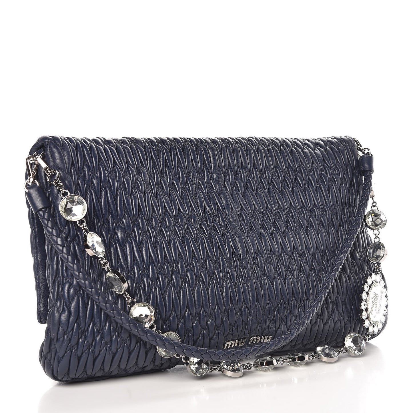 Nappa Matelasse Crystal Flap Clutch Bleuette