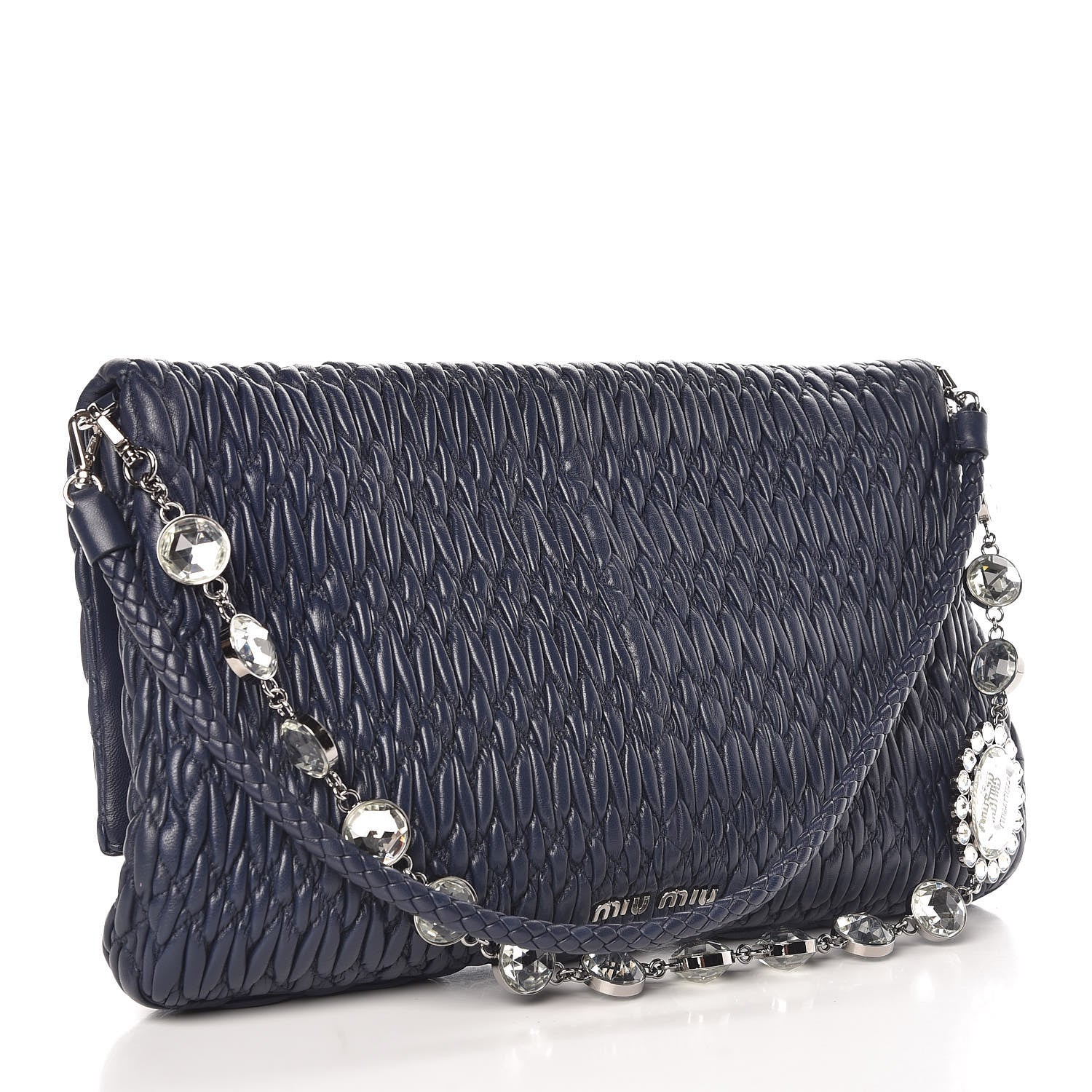 Miu Miu Nappa Matelasse Crystal Flap Clutch Bleuette 3 of 8