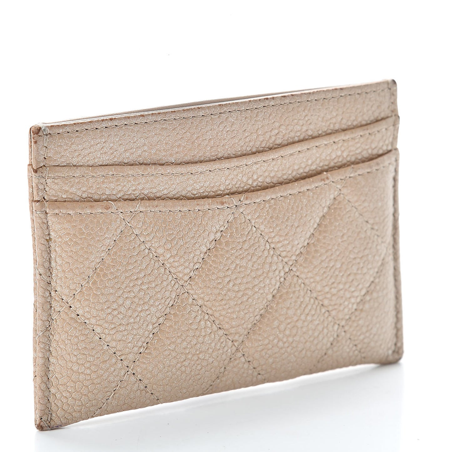 Iridescent Caviar Quilted Card Holder Beige