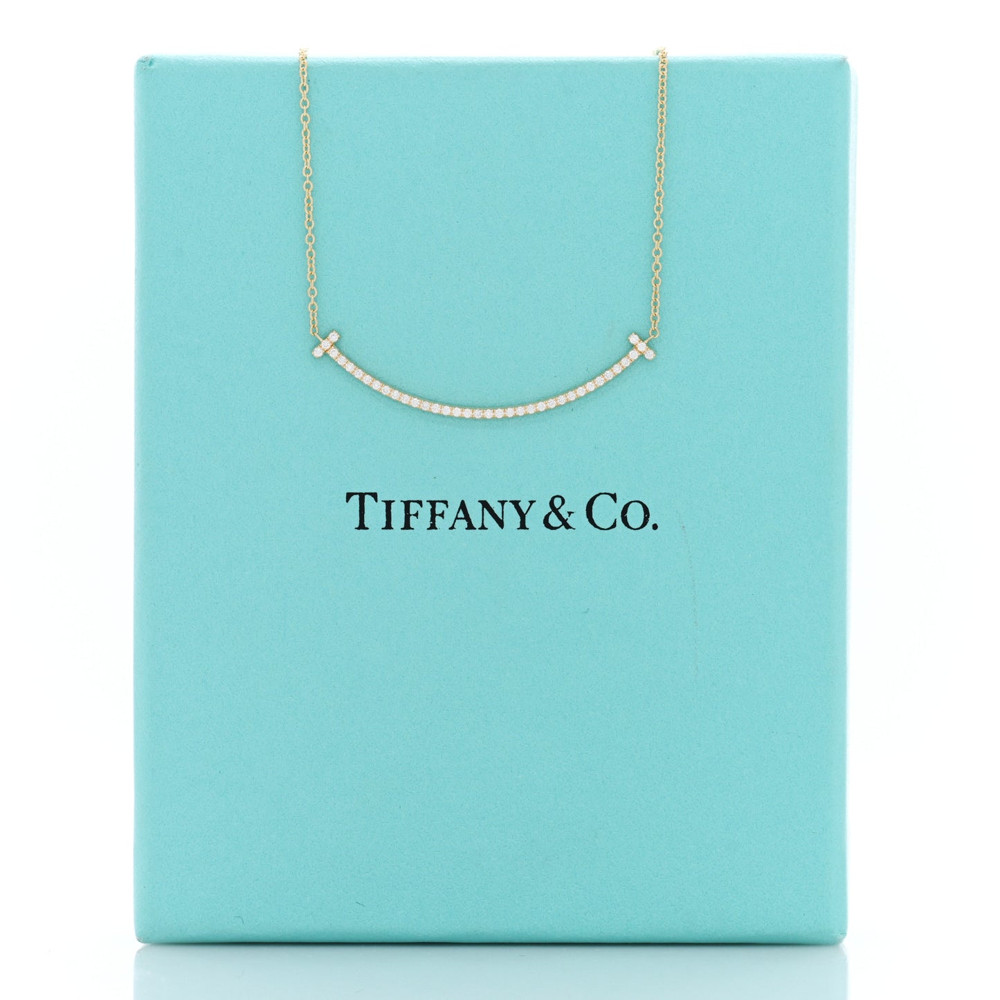 18K Yellow Gold Diamond Small T Smile Pendant Necklace