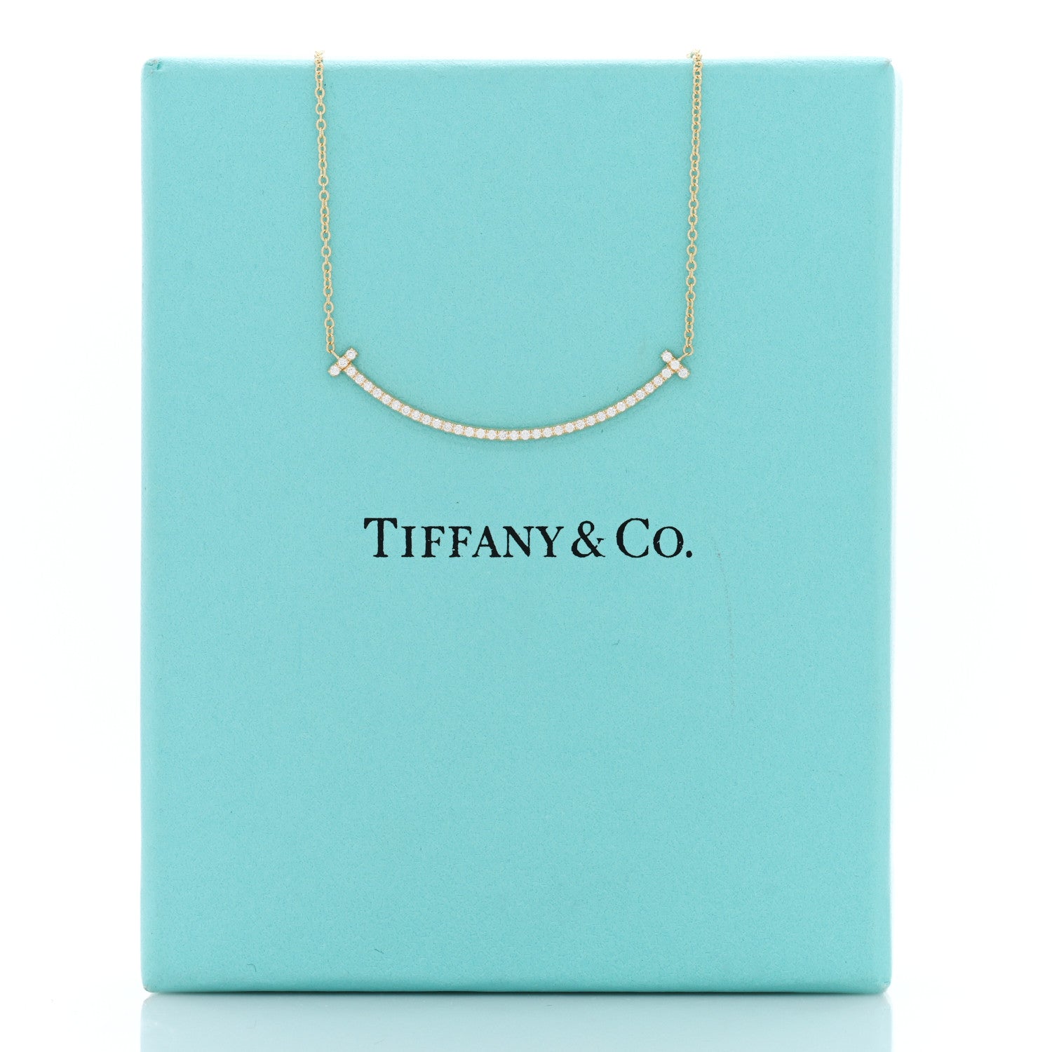 Tiffany 18K Yellow Gold Diamond Small T Smile Pendant Necklace 5 of 5