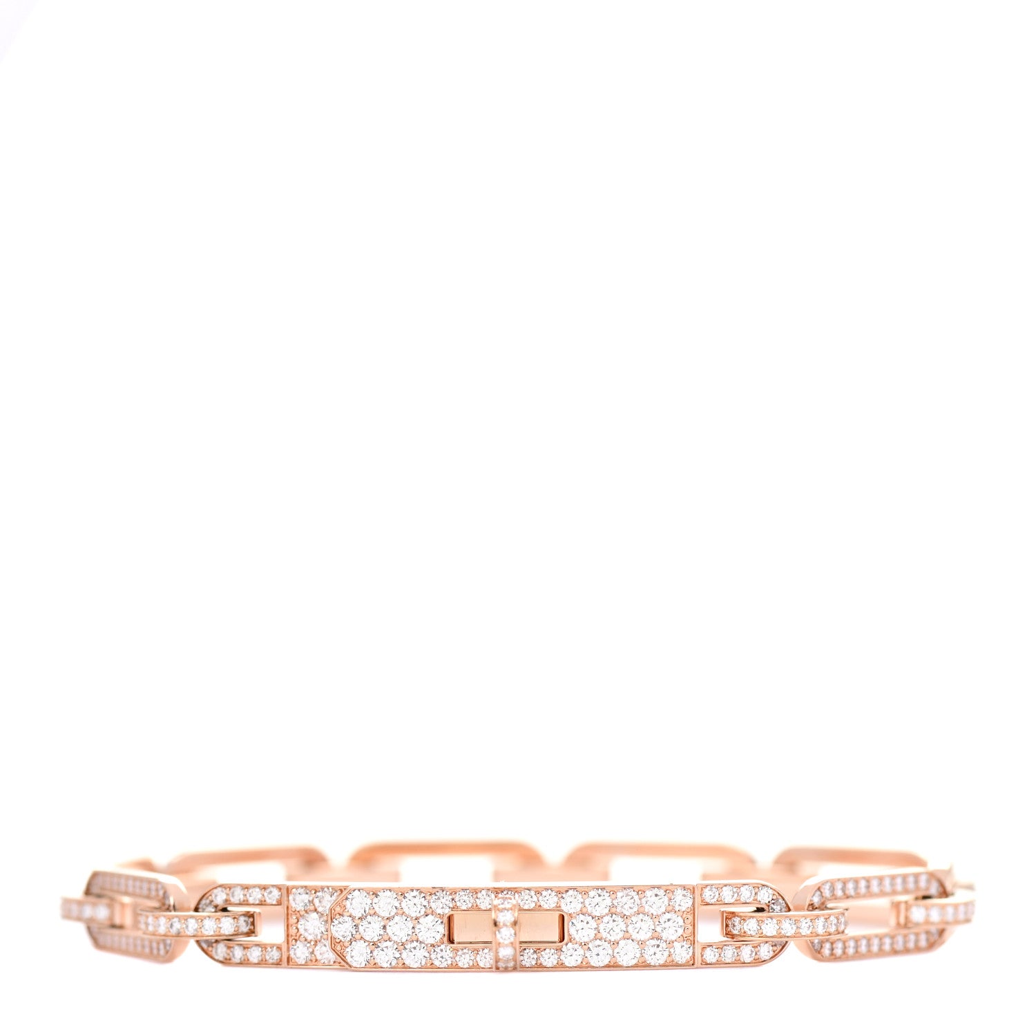Hermes 18K Rose Gold Diamond Full Pave PM Kelly Chaine Bracelet SH 1 of 5
