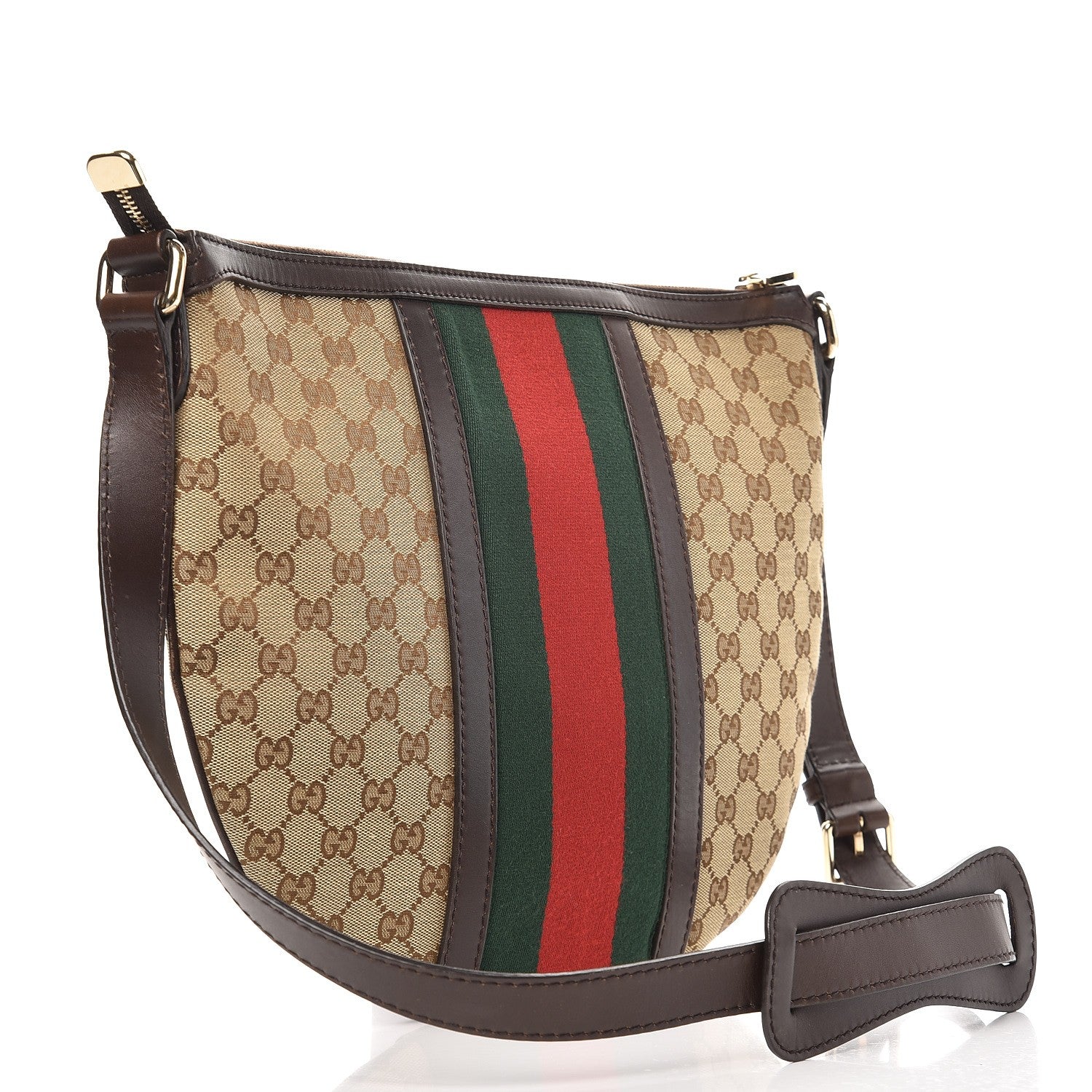 Gucci Monogram Vintage Web Medium Half Moon Hobo Dark Brown 3 of 11