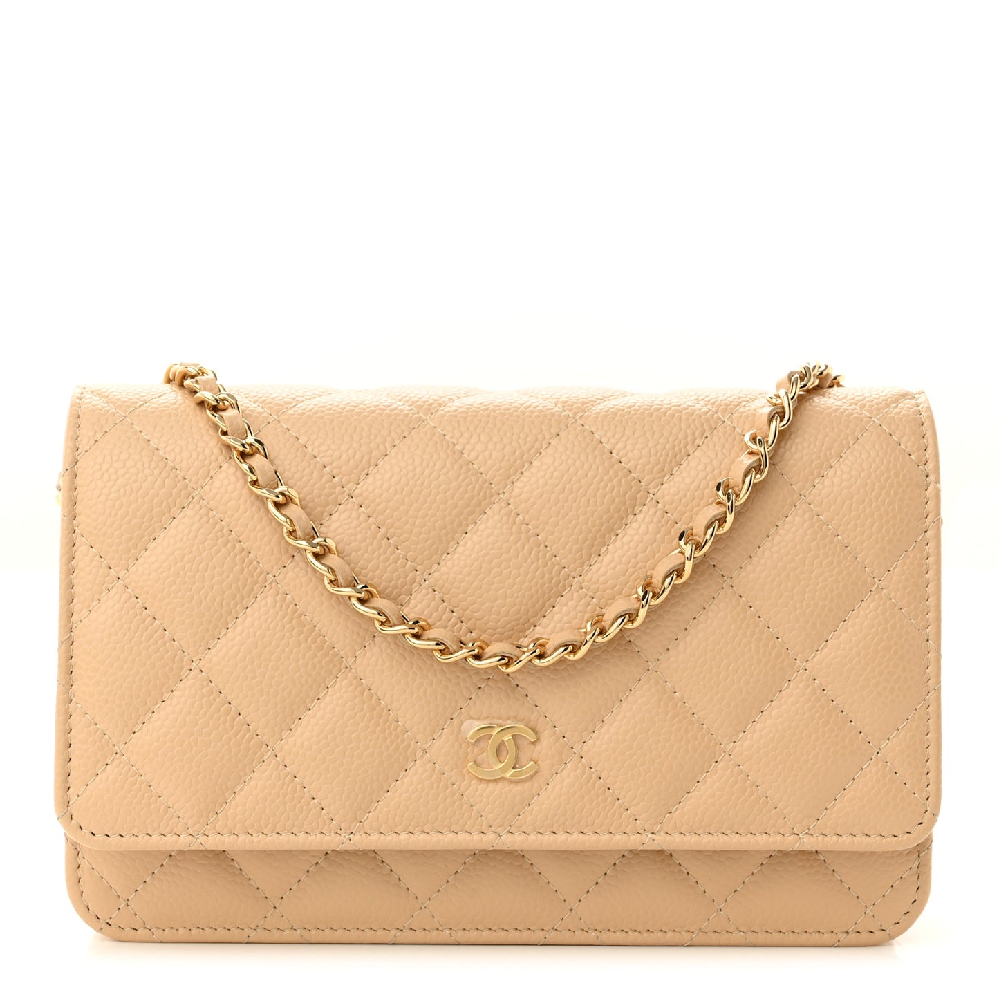 Caviar Quilted Wallet On Chain WOC Beige