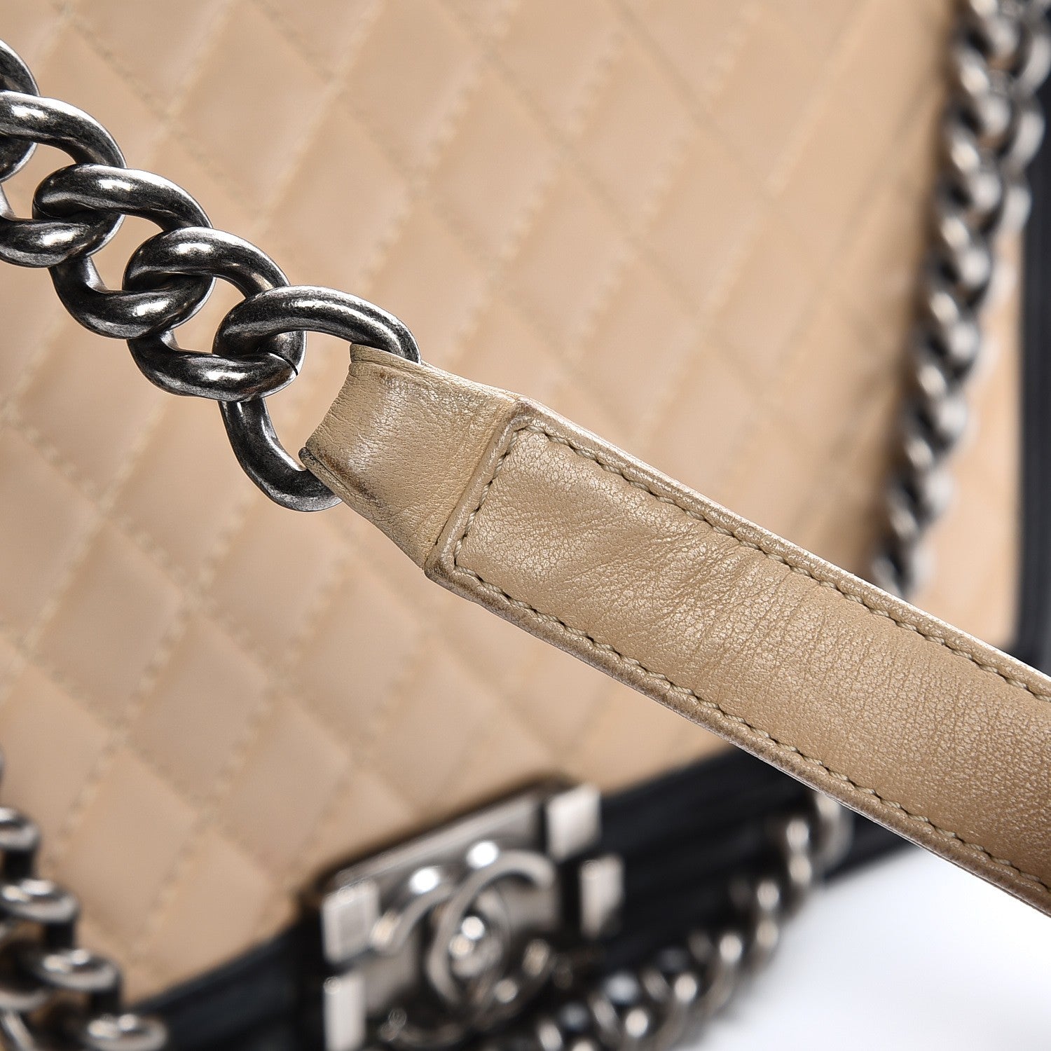 Chanel Lambskin Quilted Large Boy Flap Beige Black 11 of 20