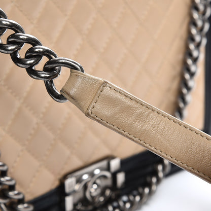 Chanel Lambskin Quilted Large Boy Flap Beige Black 11 of 20