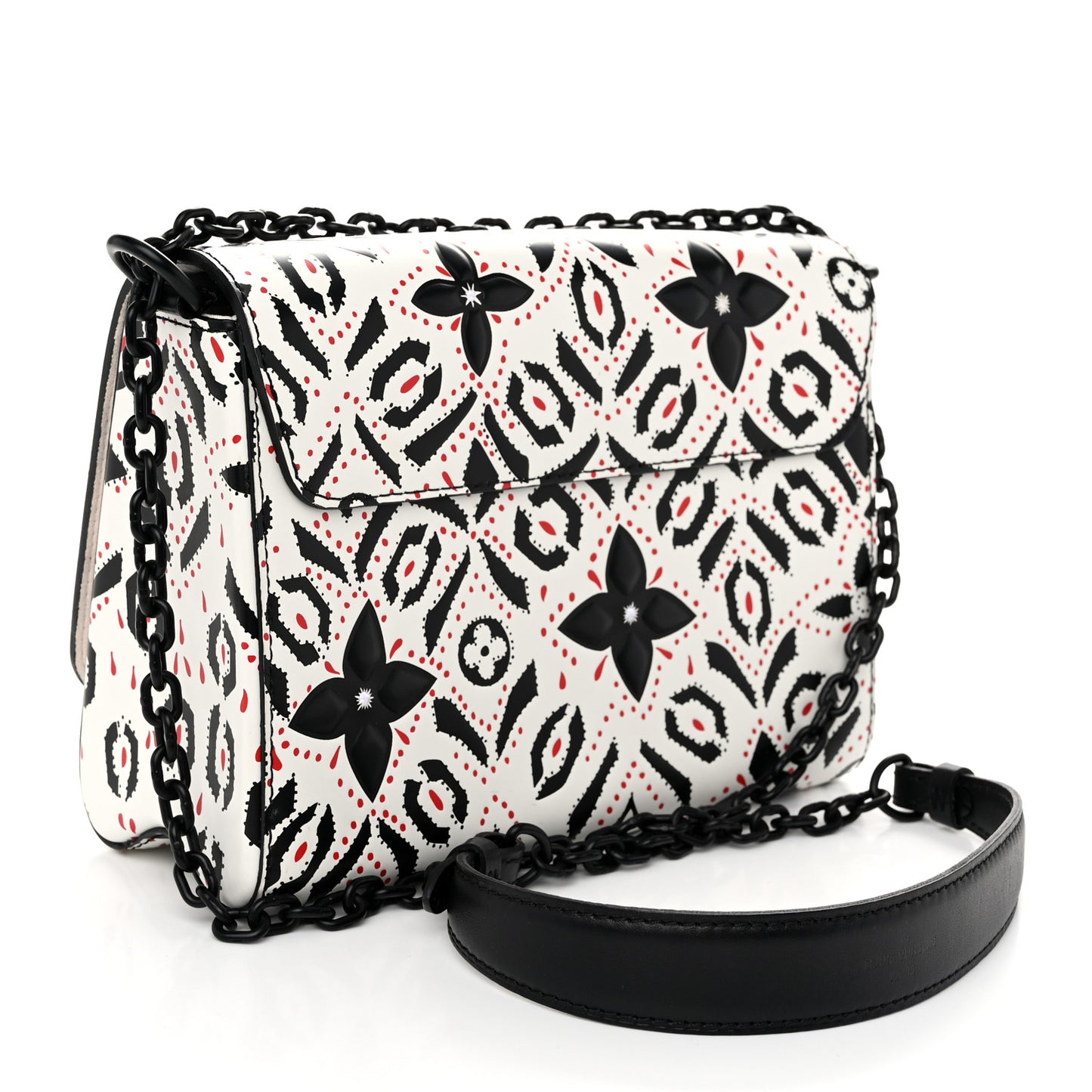 Calfskin Graphic Print Twist Shoulder Bag MM White Black