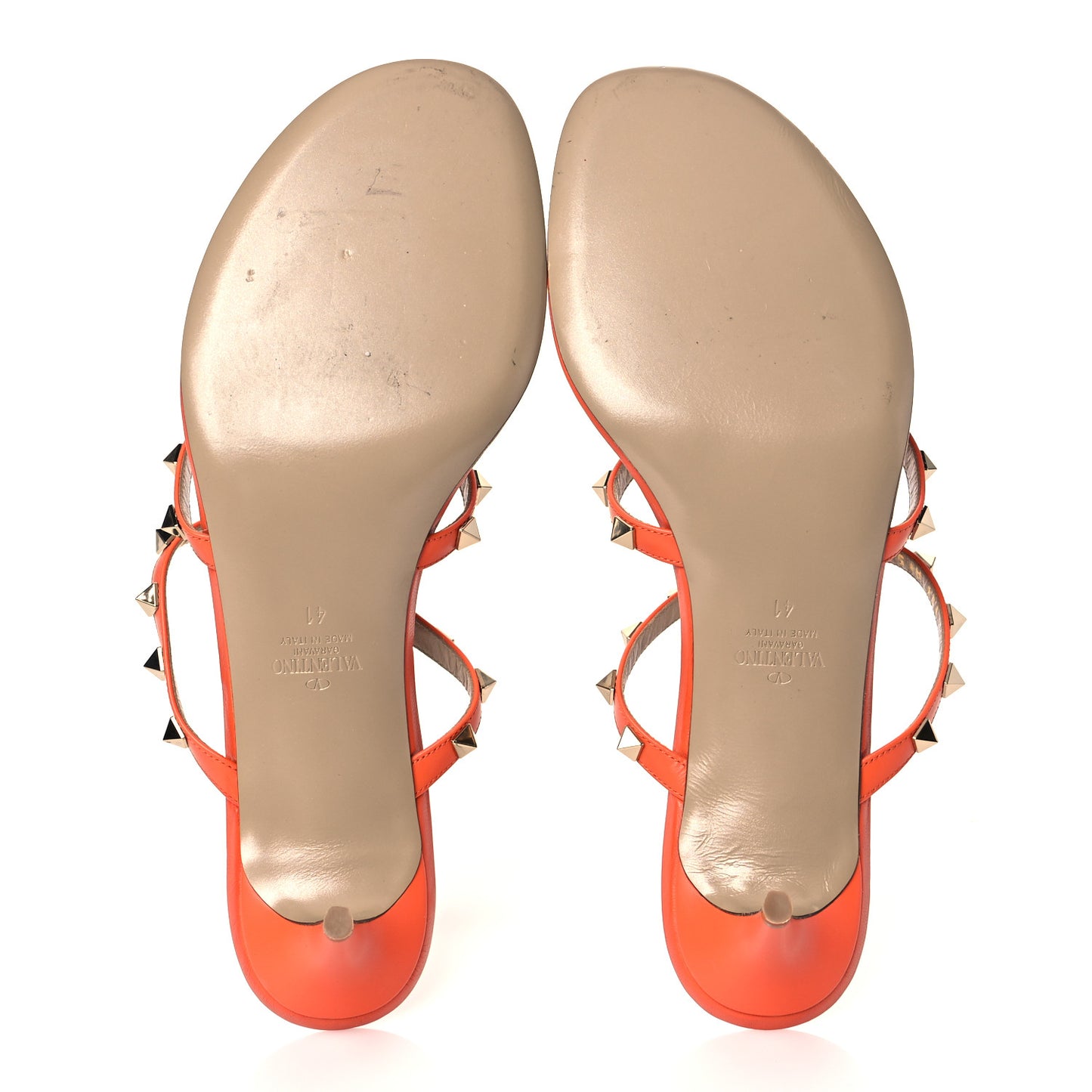 Calfskin Rockstud 50mm Flip Flop Thong Sandals 41 Orange Zest