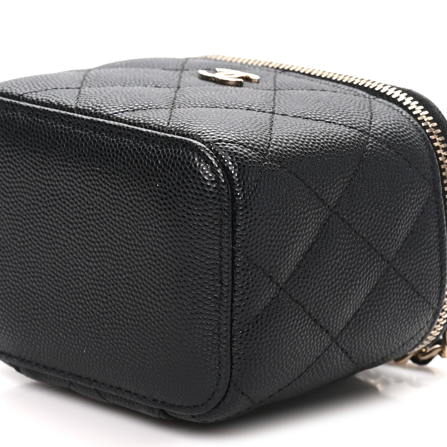 Caviar Quilted Mini Vanity Case With Chain Black