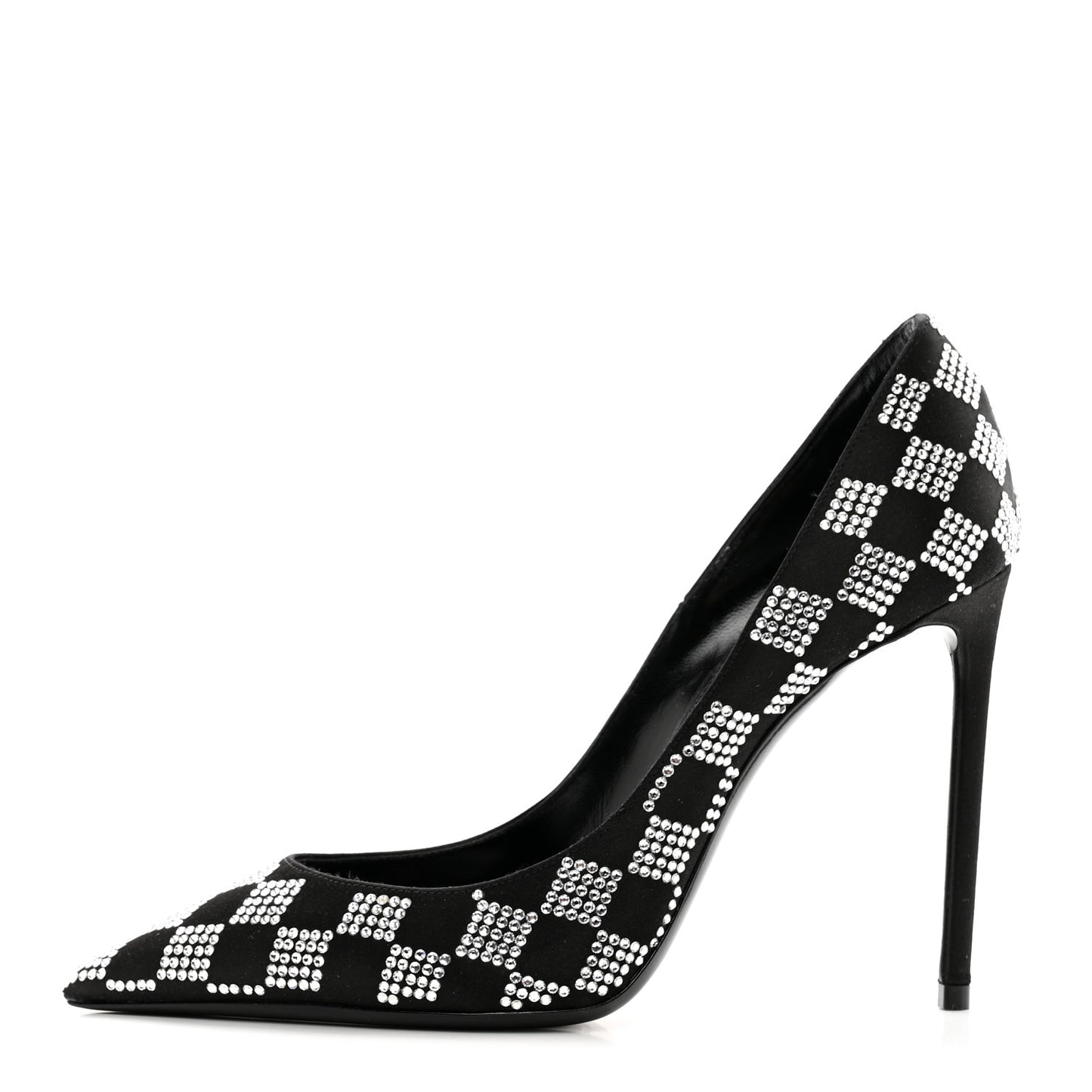 Satin Crystal Embellished Checkered Zoe 105 Pumps 37 Black