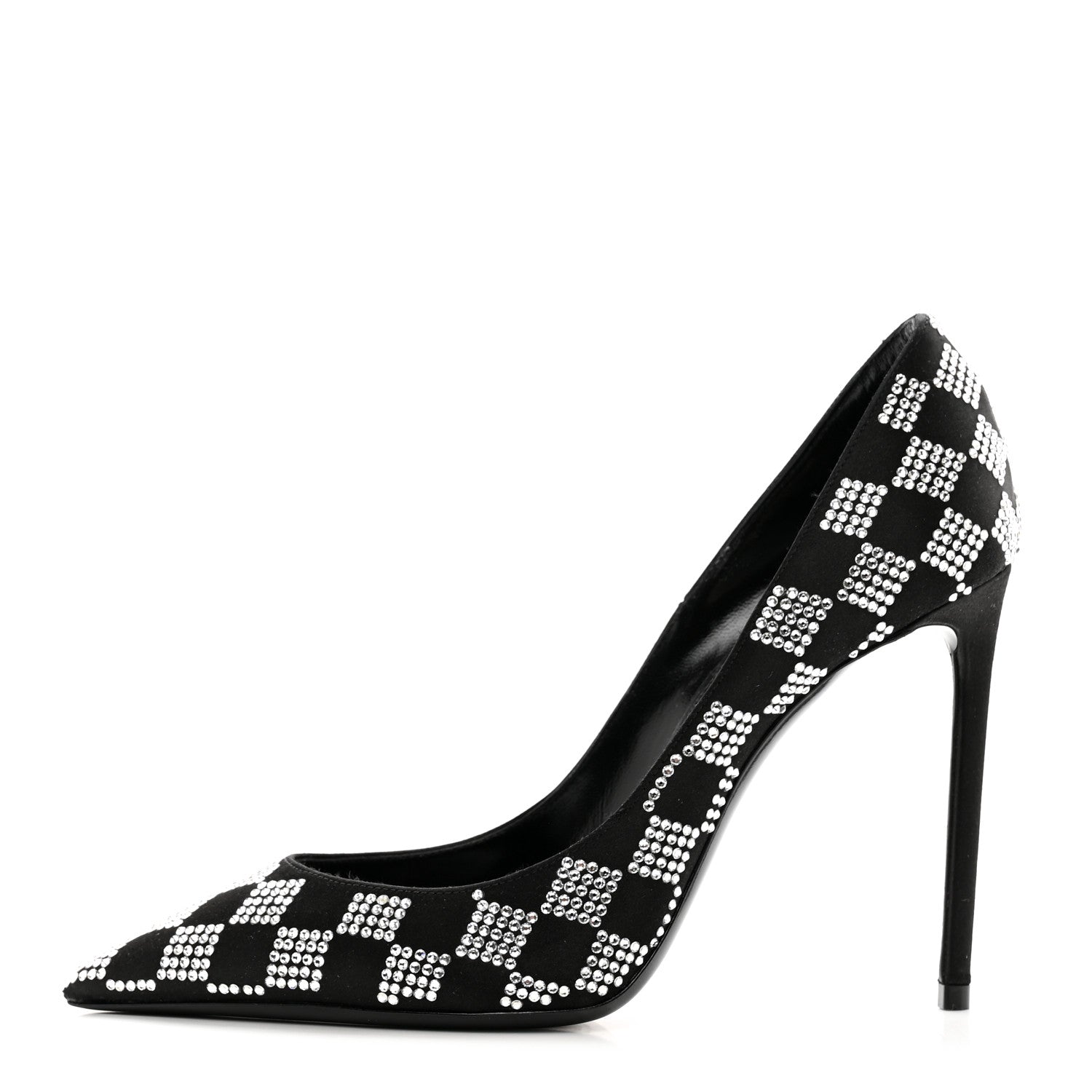 Saint Laurent Satin Crystal Embellished Checkered Zoe 105 Pumps 37 Black 1 of 8