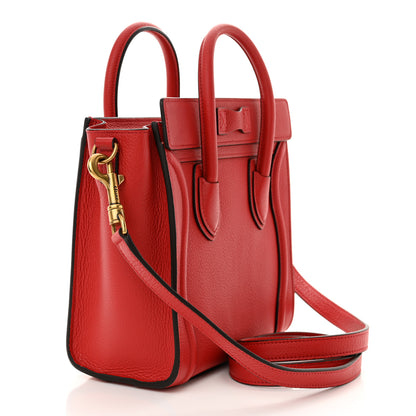Celine Drummed Calfskin Nano Luggage Red 3 of 9
