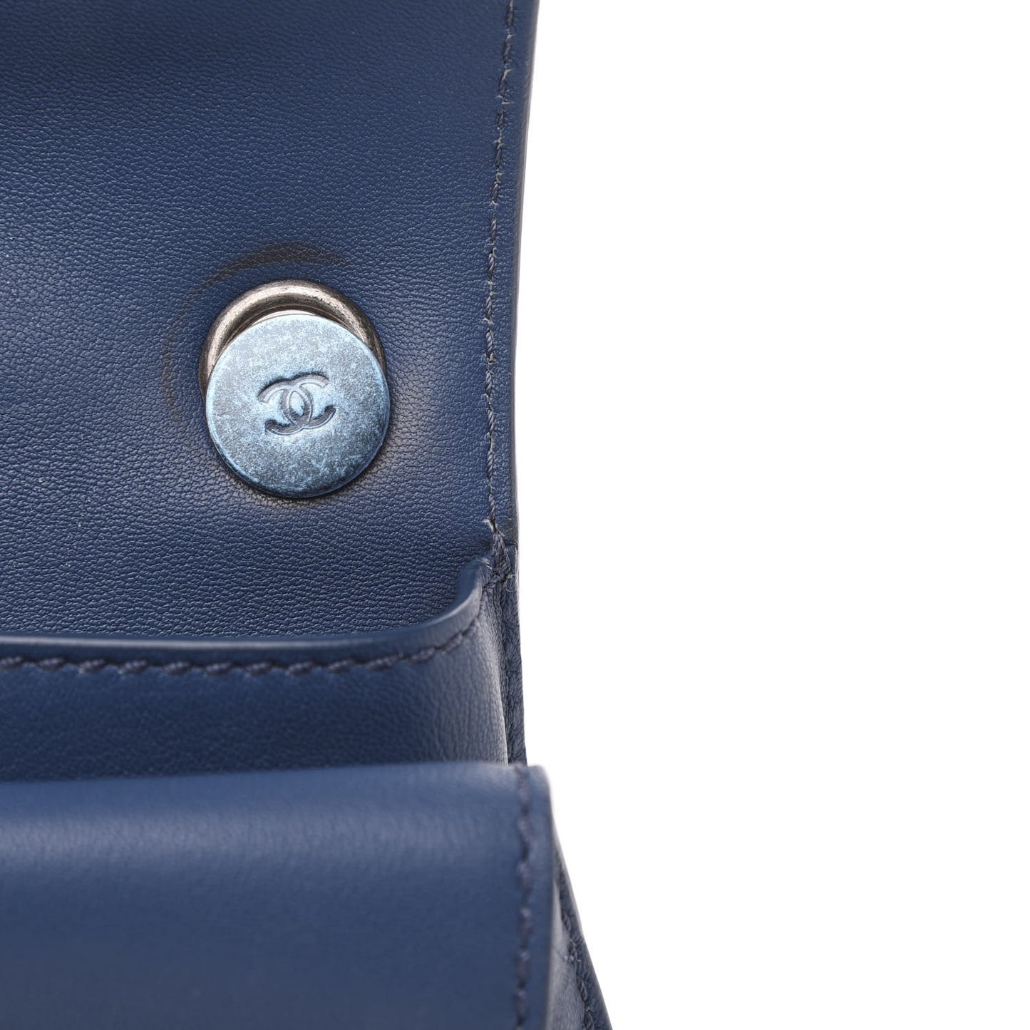 Lambskin Quilted Mini Natural CC Flap Blue