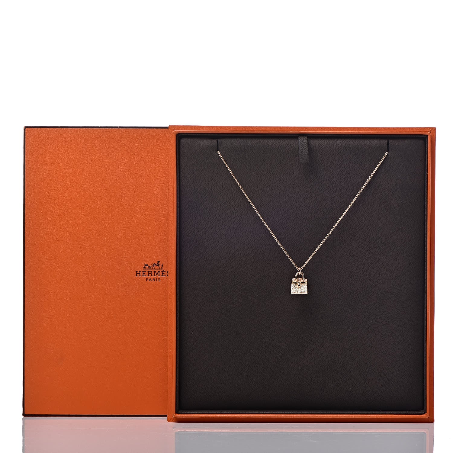 Hermes 18K Rose Gold Diamond Birkin Amulette Pendant Necklace 7 of 7