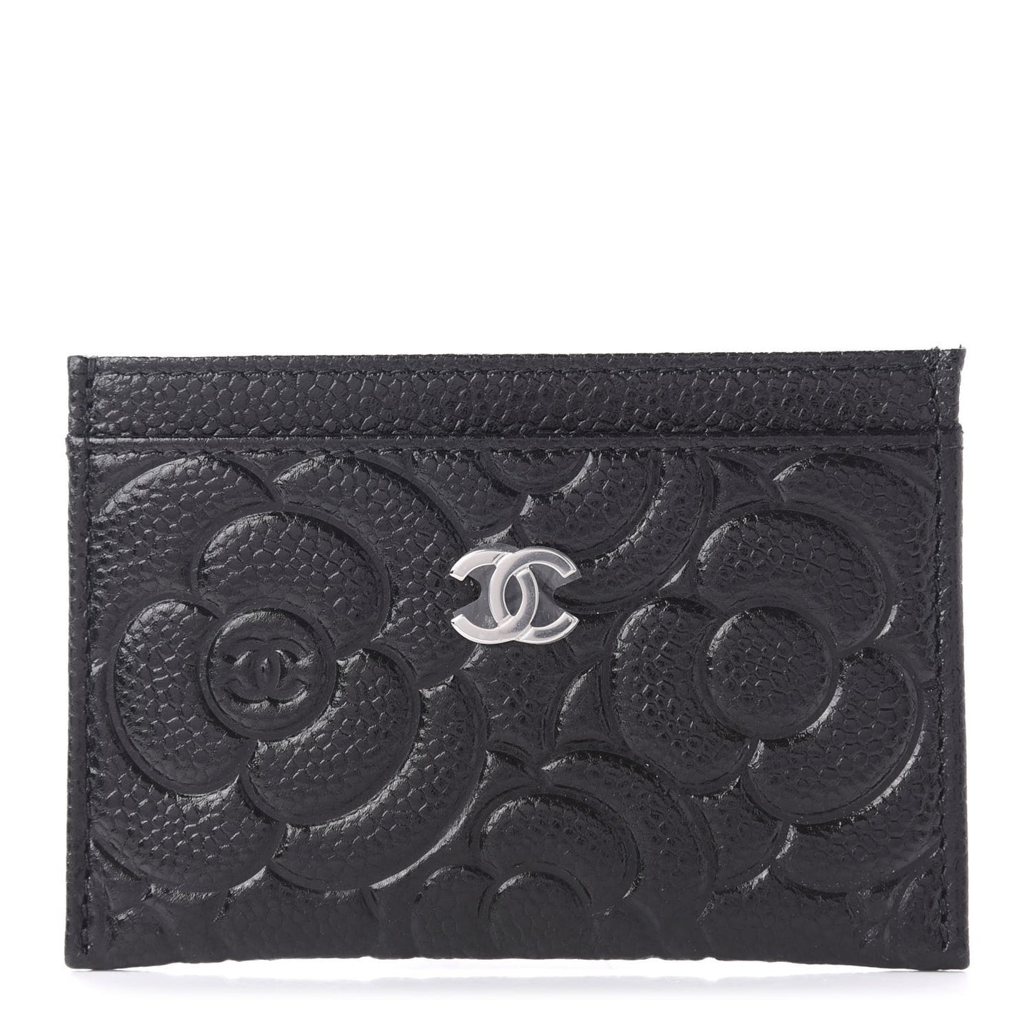 Caviar Camellia Embossed Card Holder Black
