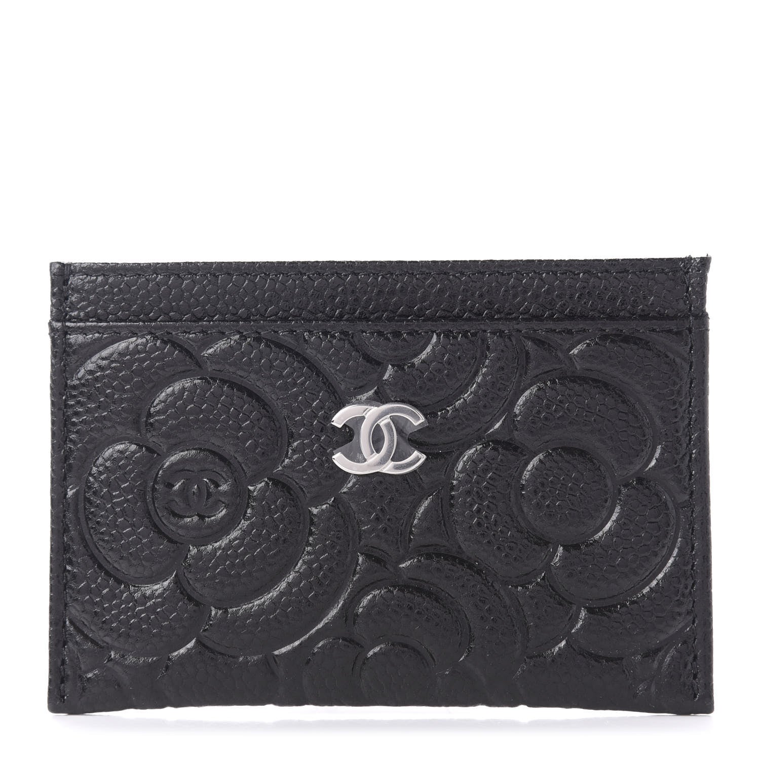 Chanel Caviar Camellia Embossed Card Holder Black 1 of 9