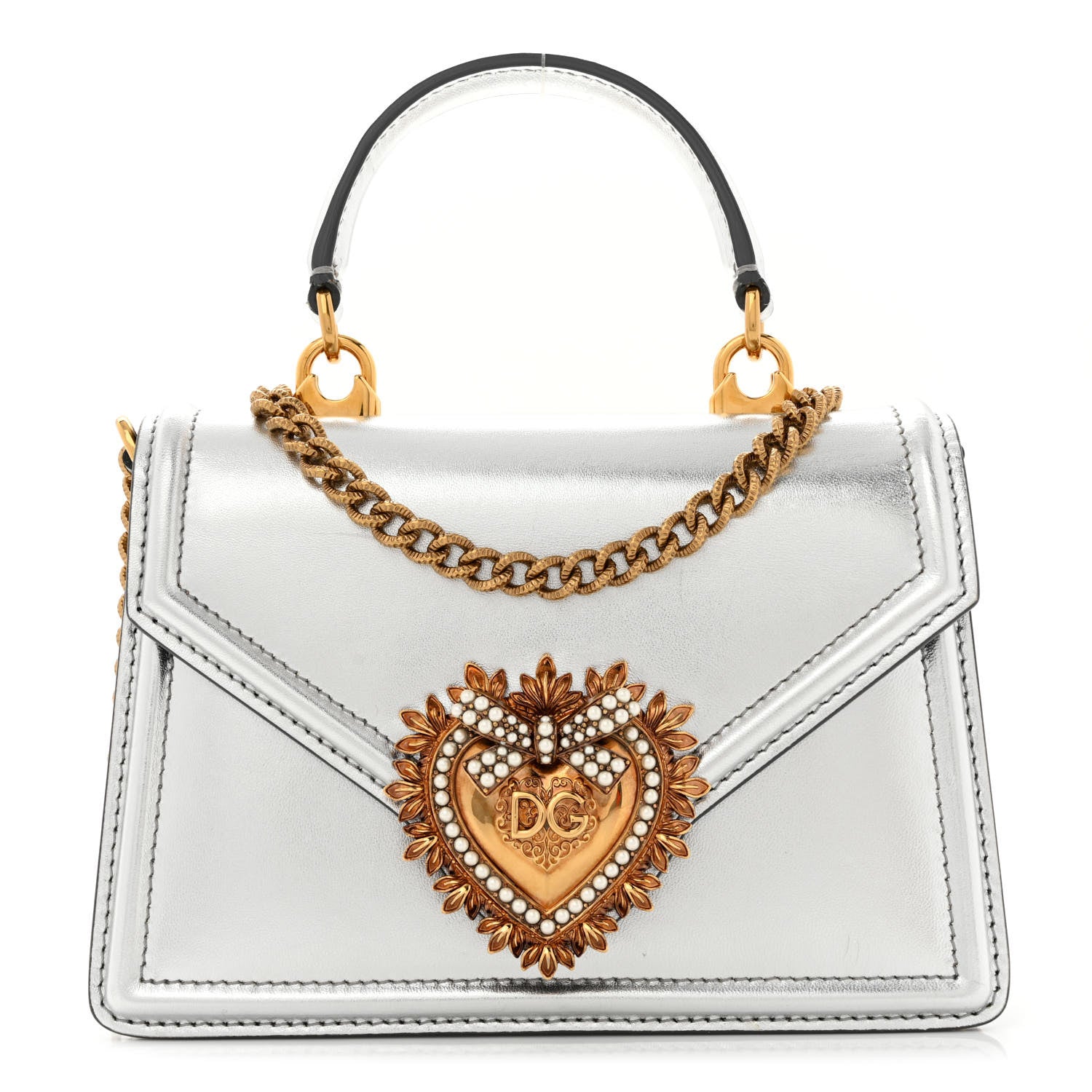 Dolce & Gabbana Metallic Nappa Small Devotion Top Handle Bag Silver 1 of 10