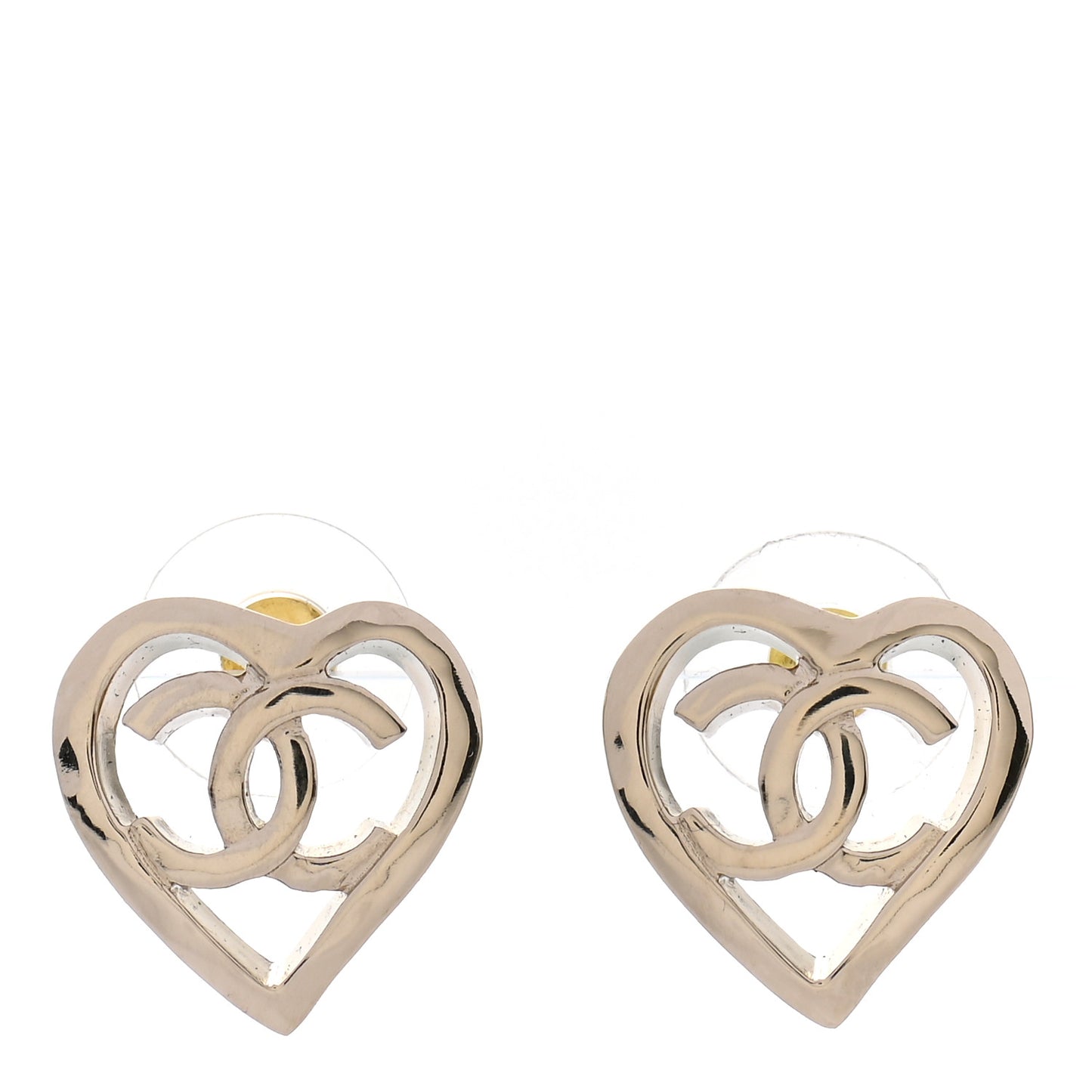 Metal CC Heart Coco In Love Earrings Gold