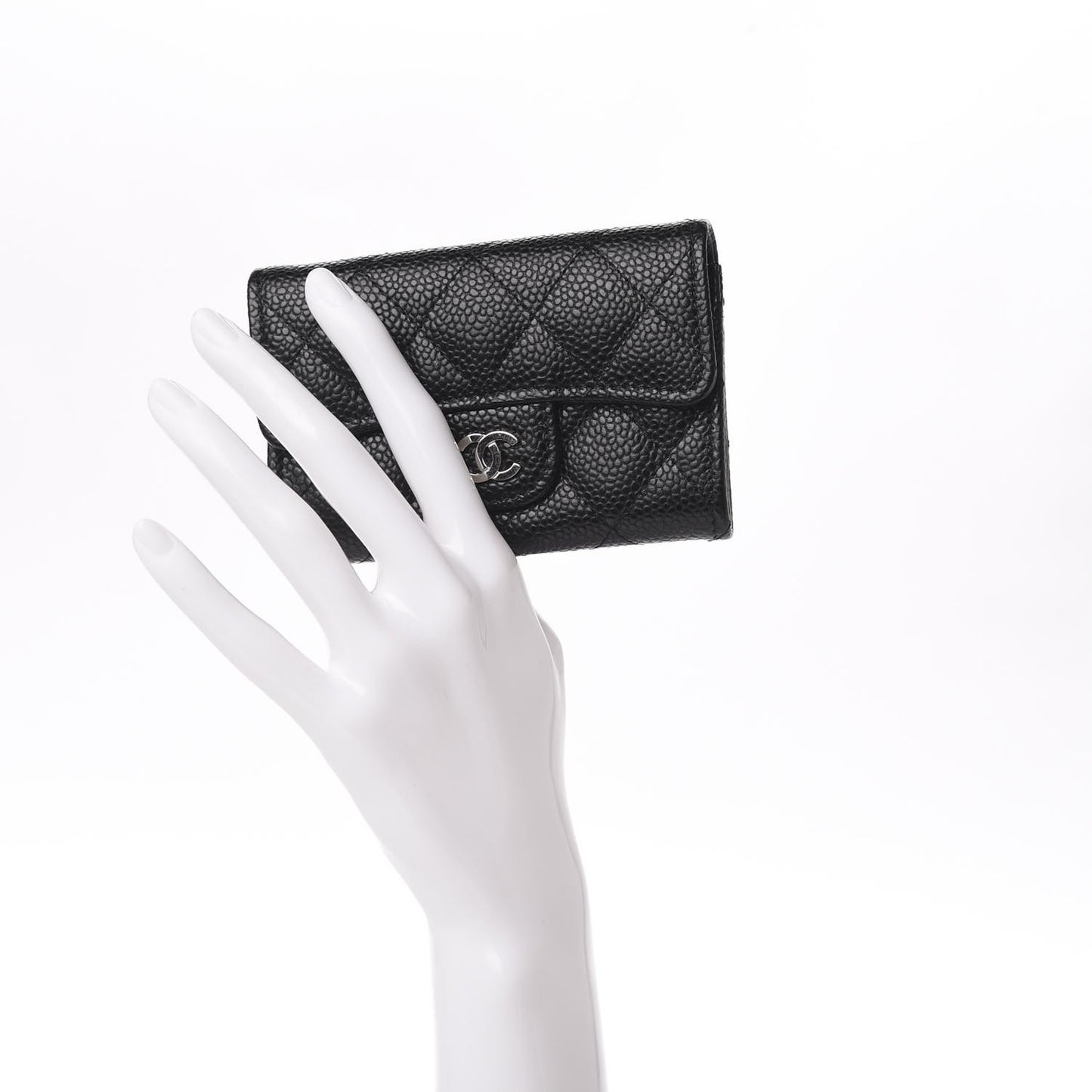 Caviar Quilted Flap Card Holder Wallet Black