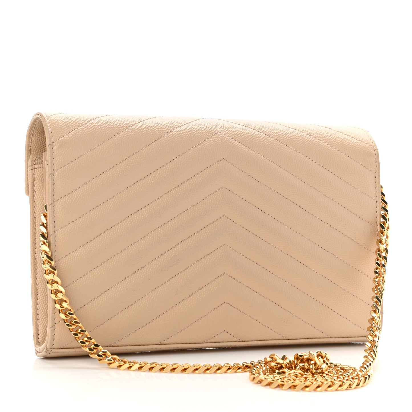 Grain De Poudre Matelasse Chevron Monogram Chain Wallet Nude Powder