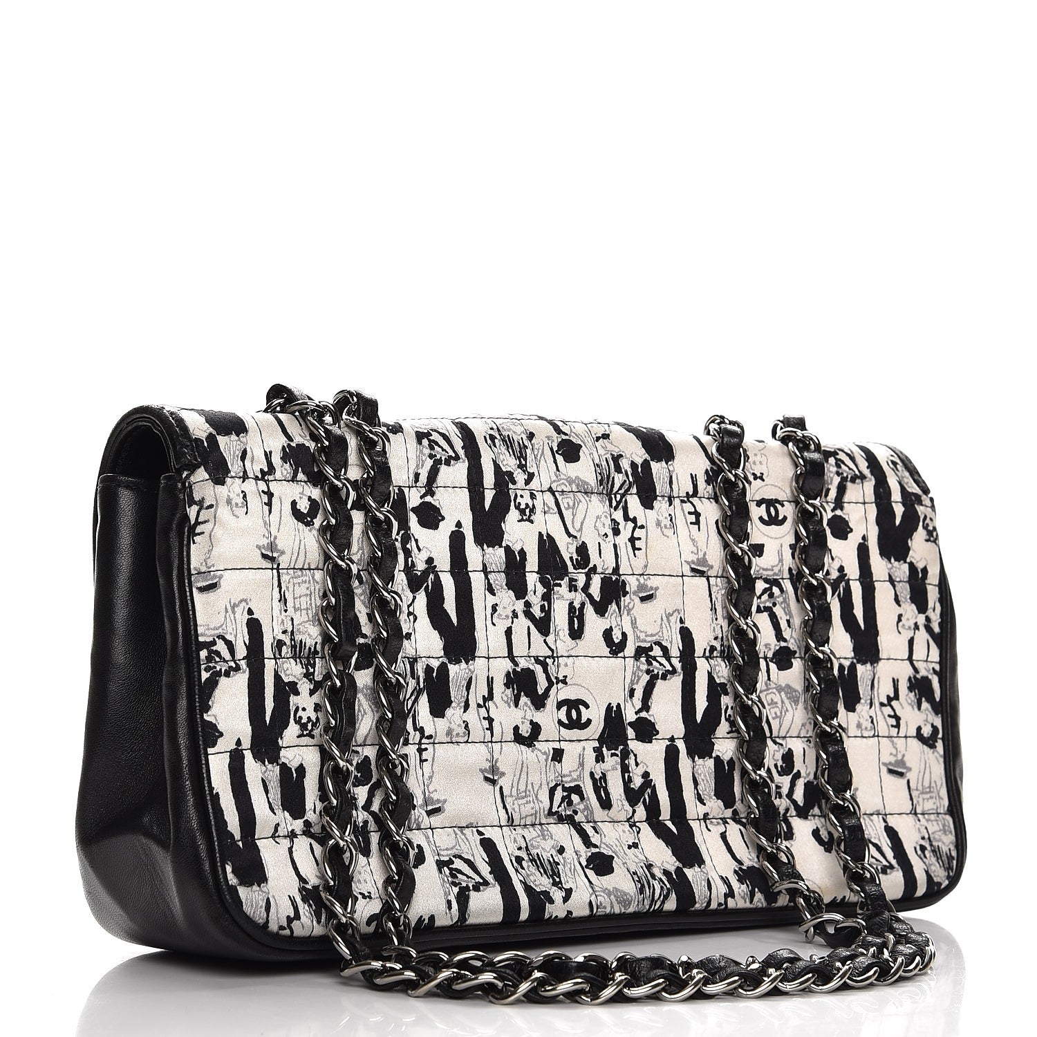 Chanel Silk Lambskin Coco Mademoiselle Scarf Flap Bag White Black 4 of 13