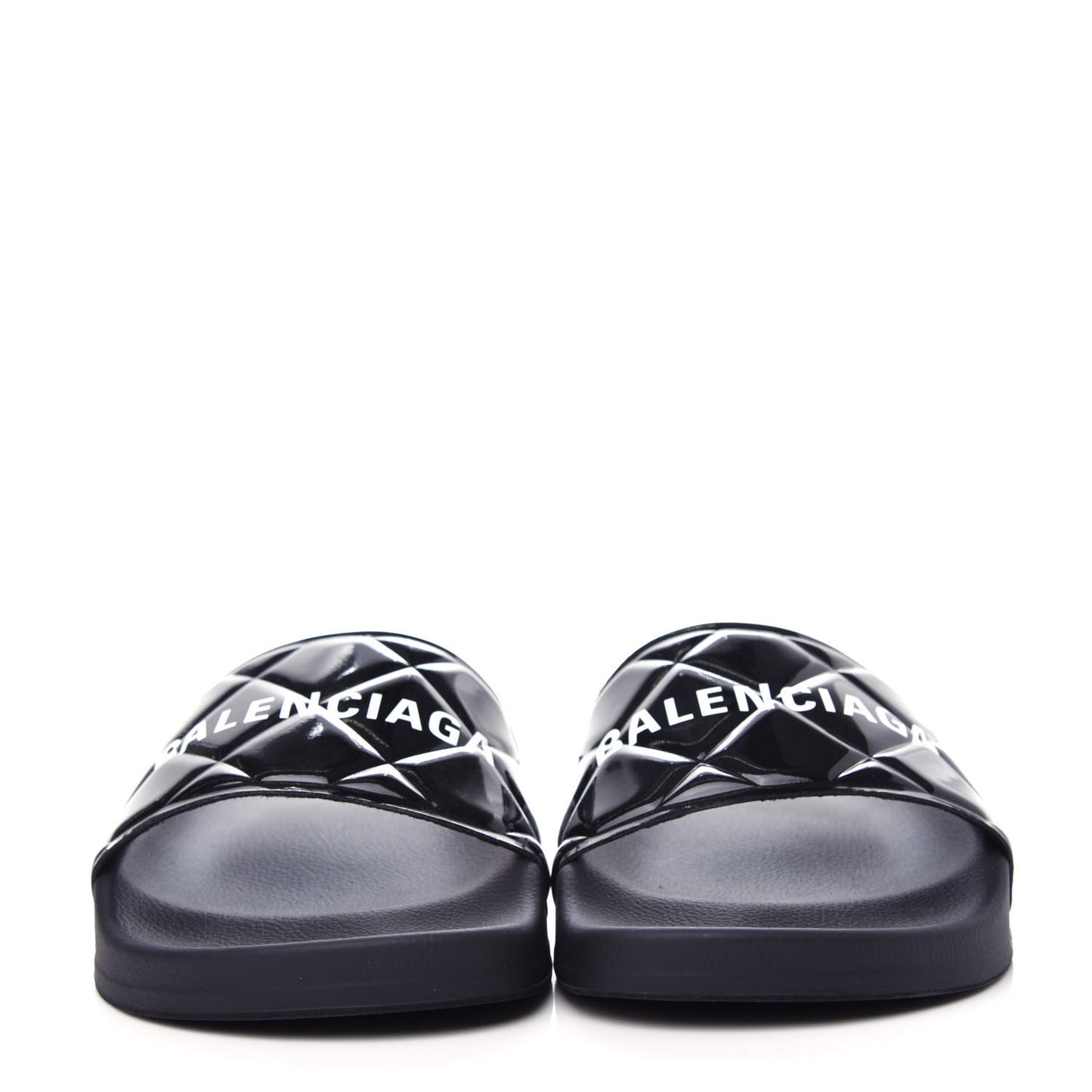 Rubber Patent Quilted Logo Slide Sandals 36 Black White