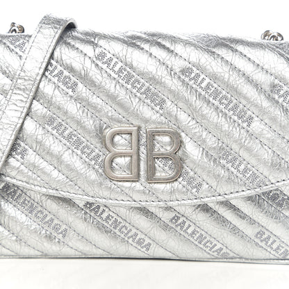 Balenciaga Metallic Arena Calfskin Logo Matelasse BB Chain Wallet Argent 8 of 8