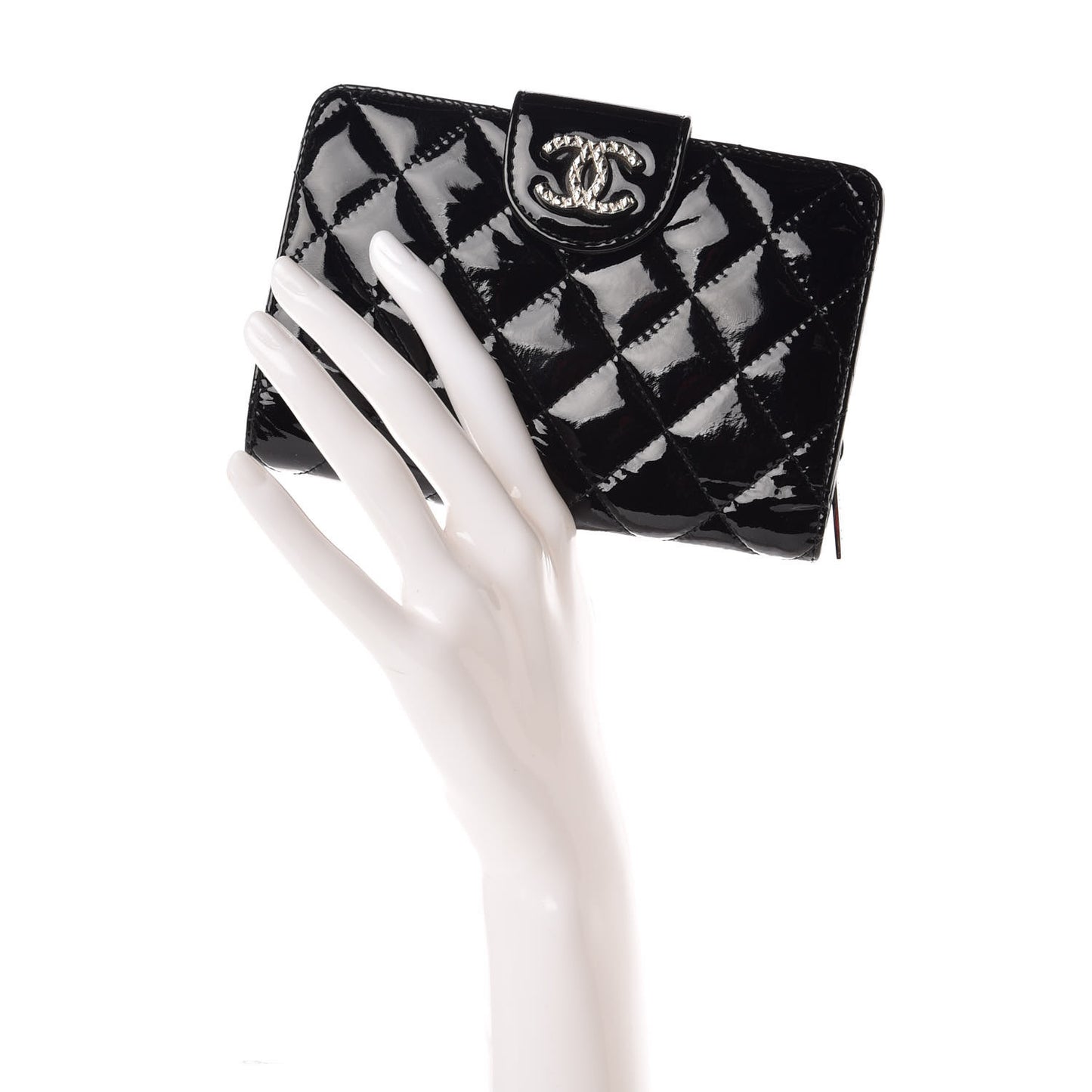Patent Quilted Brilliant Zipped Pocket Wallet Black