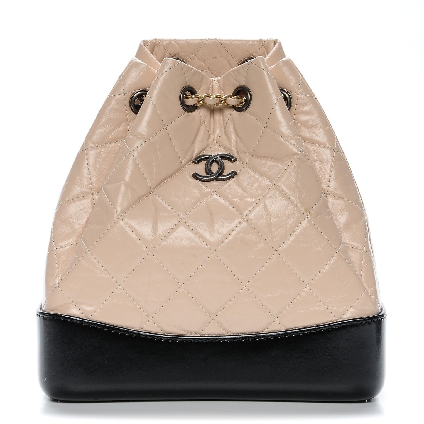 Aged Calfskin Quilted Gabrielle Backpack Beige Black