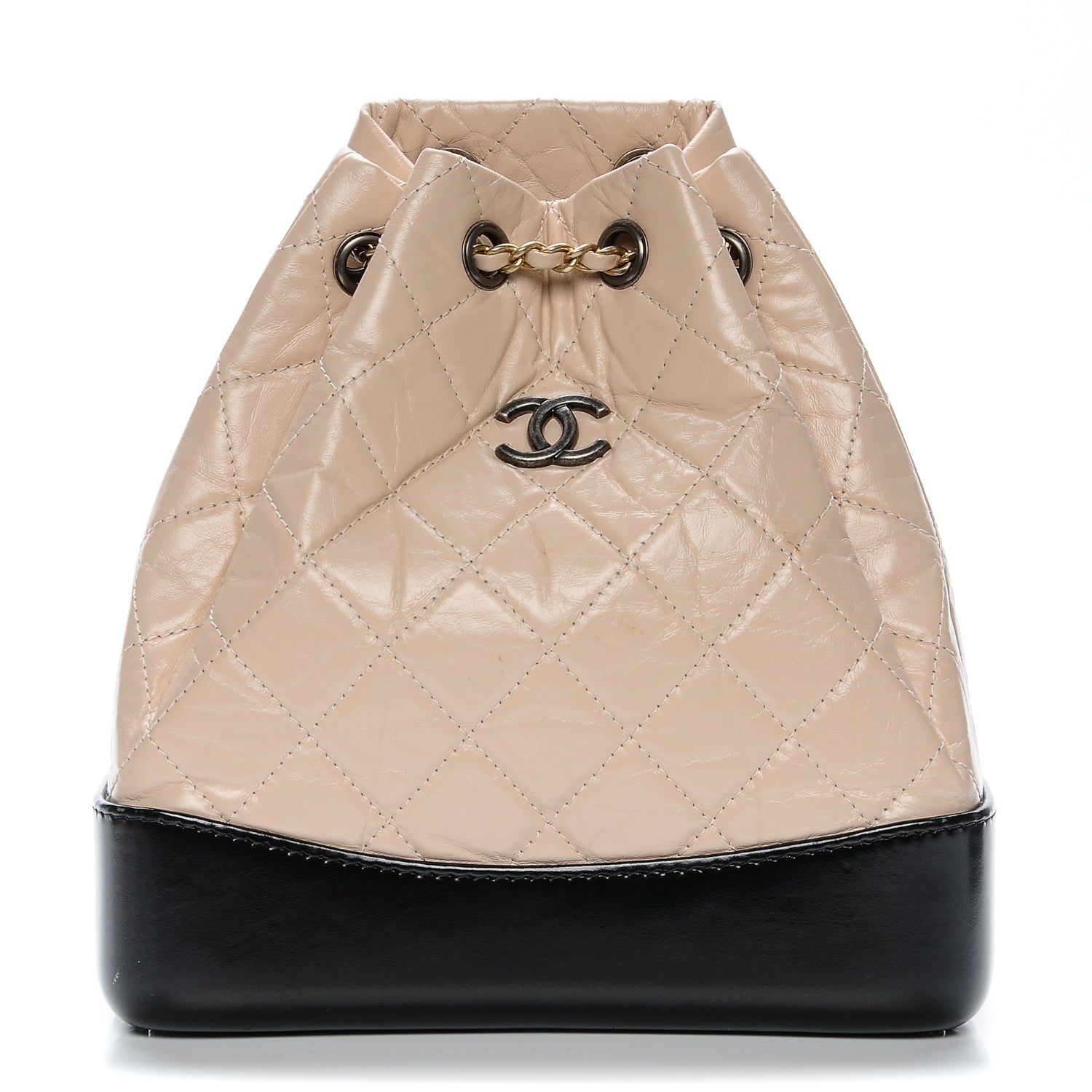 Chanel Aged Calfskin Quilted Gabrielle Backpack Beige Black 1 of 7