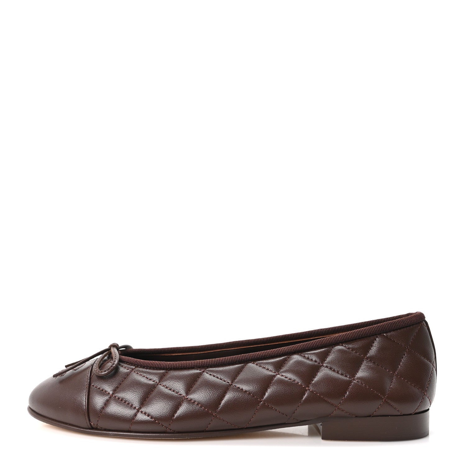 Chanel Lambskin Quilted CC Cap Toe Ballerina Flats 38.5 Dark Brown 1 of 10